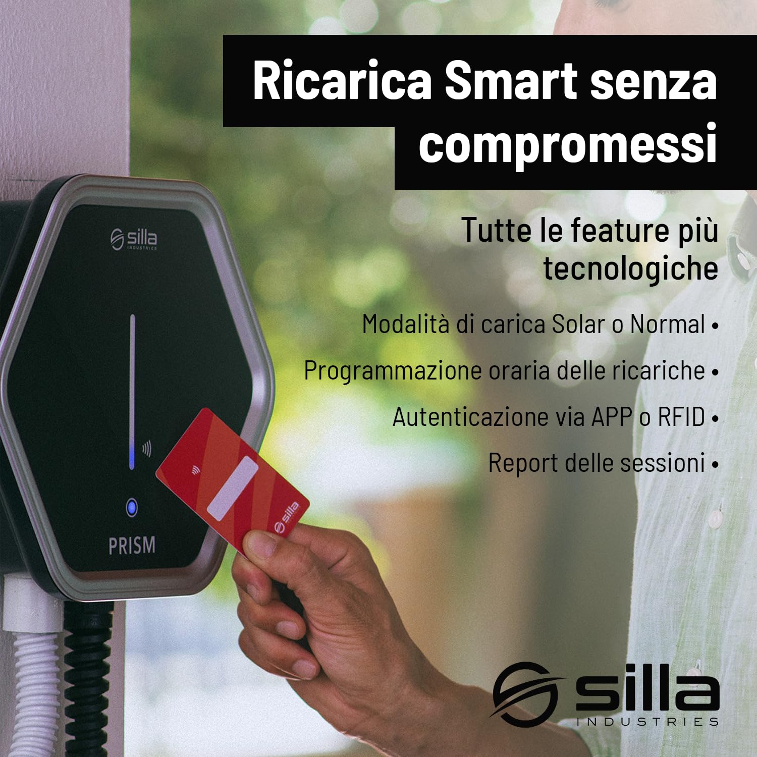 Silla Prism Solar Trifase 22kW Colonnina di Ricarica per Auto Elettriche con Connettore Tipo 2 (Cavo 5m)