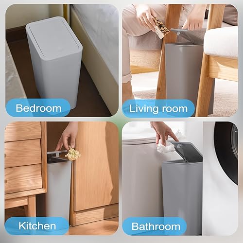Miniatura 6 de Cubo de basura pequeño con tapa para baño, 10 litros2.6 galones, papelera delgada con tapa desplegable para dormitorio, oficina, cocina, sala de