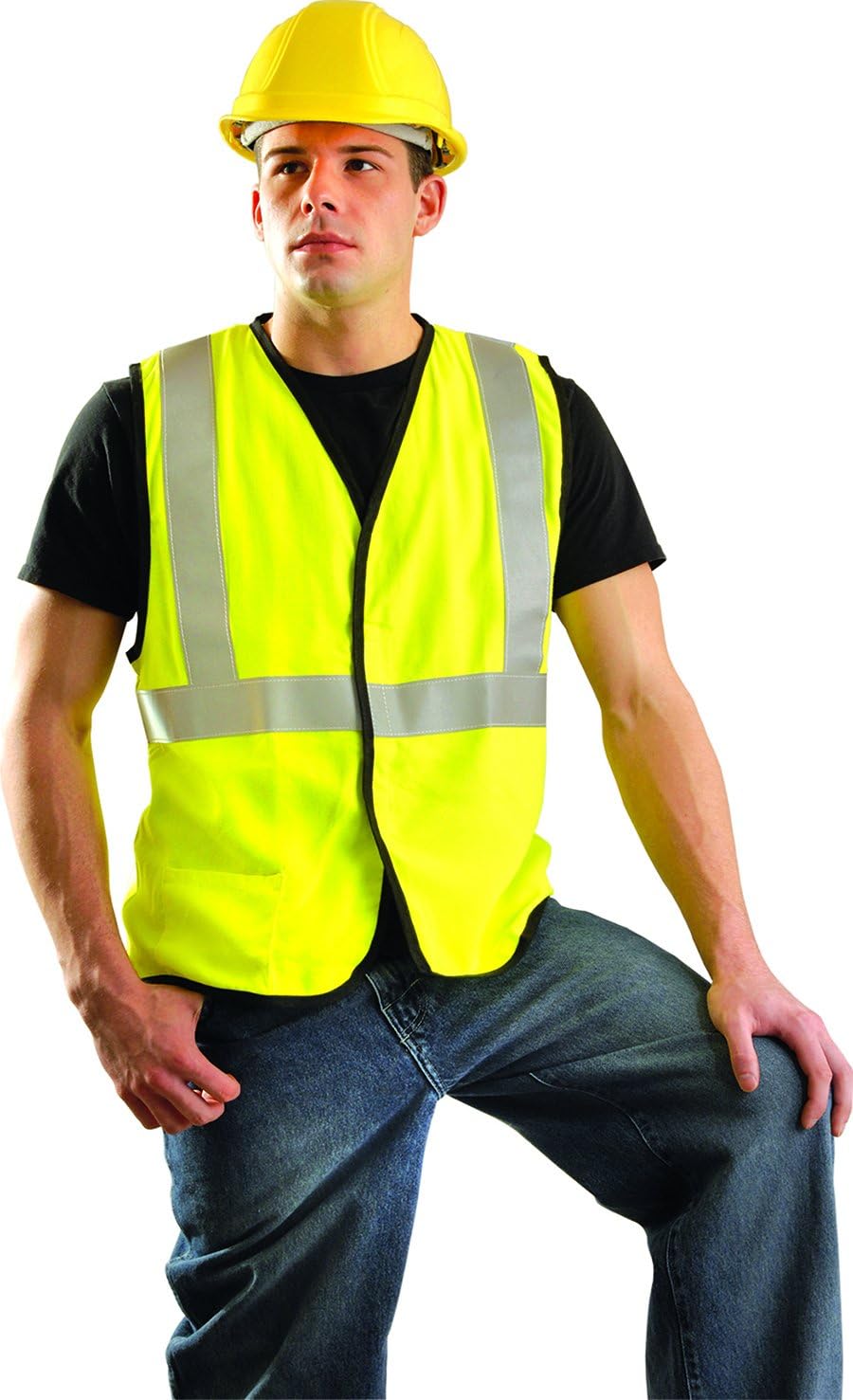 TOP оƒƒERS Occunomix LUX-SSG/FR-YL Class 2 Premium Flame Resistant Single Stripe Solid Vest, HRC 1 Protection, Large, Yellow