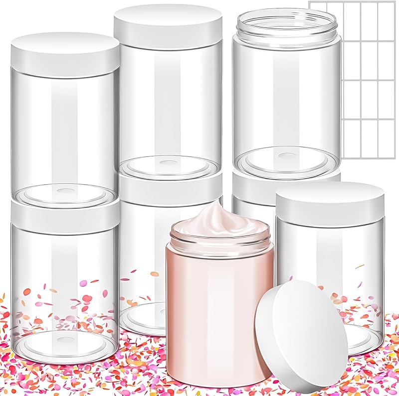 MotBach Frascos Plásticos Redondos Transparentes com Tampas para Cosméticos, 300 mL, Pacote com 6
