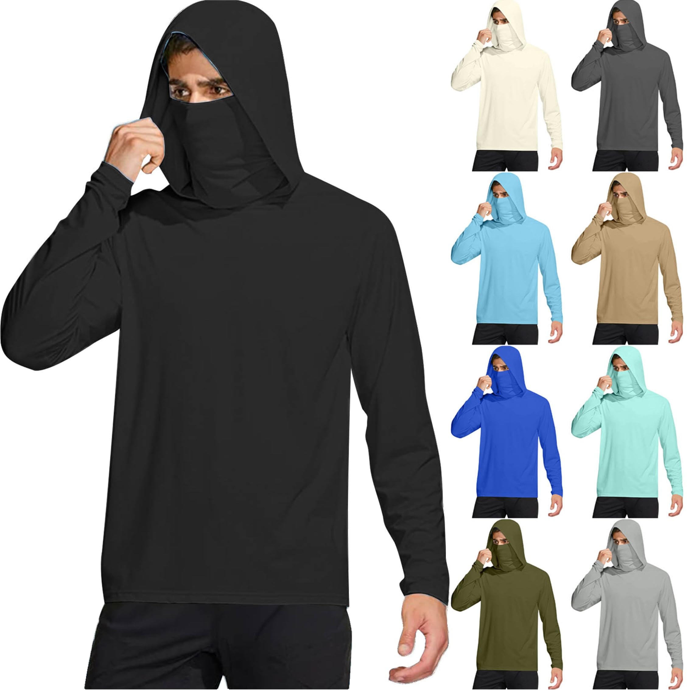 T-shirt Anti-UV Homme à Manches Longues Avec Capuche Et Masque - UPF 50+, Sport Et Plein Air - 3