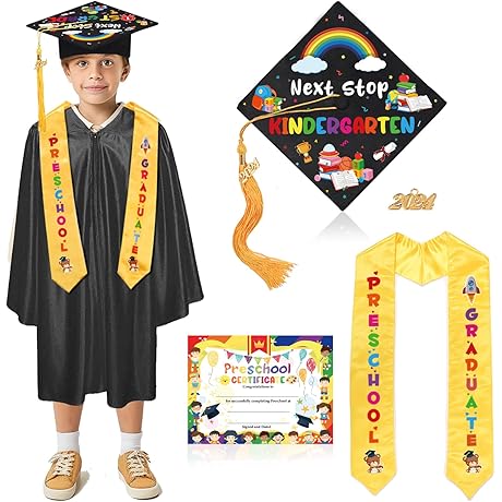 Complete Preschool Graduation Set: Cap, Gown, and Accessories