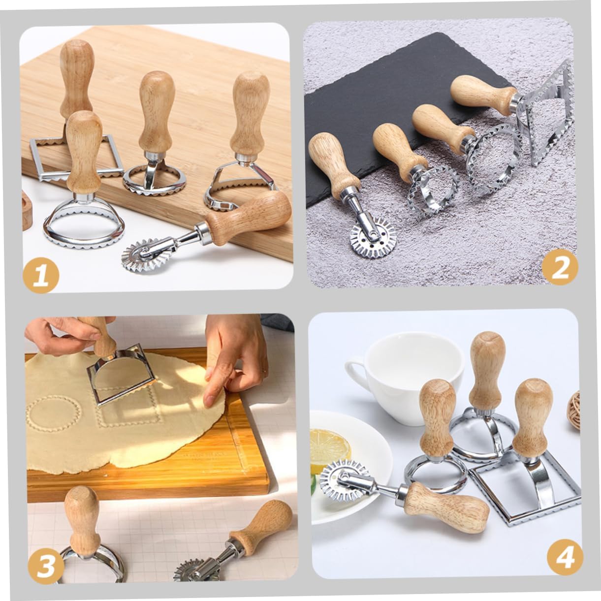 3-Piece Ravioli Cutter Set with Roller Wheel for Baking Dumplings Pastries and Cookies Zinc Alloy Kitchen Tool 4.33X2.75X2.75In