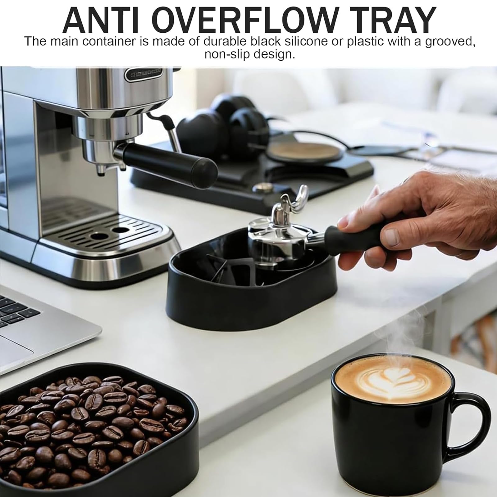 Zestaw do czyszczenia espresso, uniwersalny stojak do czyszczenia portafiltra ze szczotką i tacą zapobiegającą rozlewaniu, narzędzie baristy do użytku domowego i kawiarni