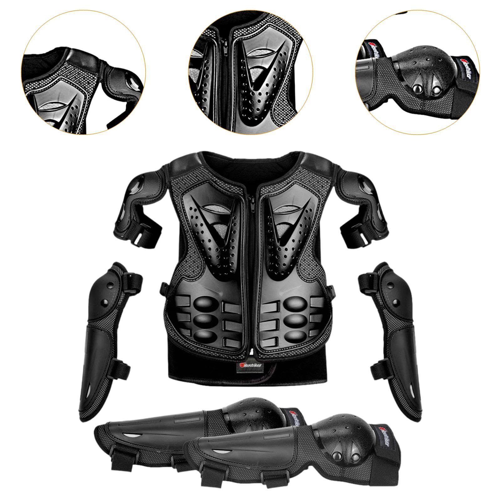 Tuta per Bambini con Protezioni per Gomiti E Ginocchia, Abbigliamento, Set Sportivo per Bambini, Nero