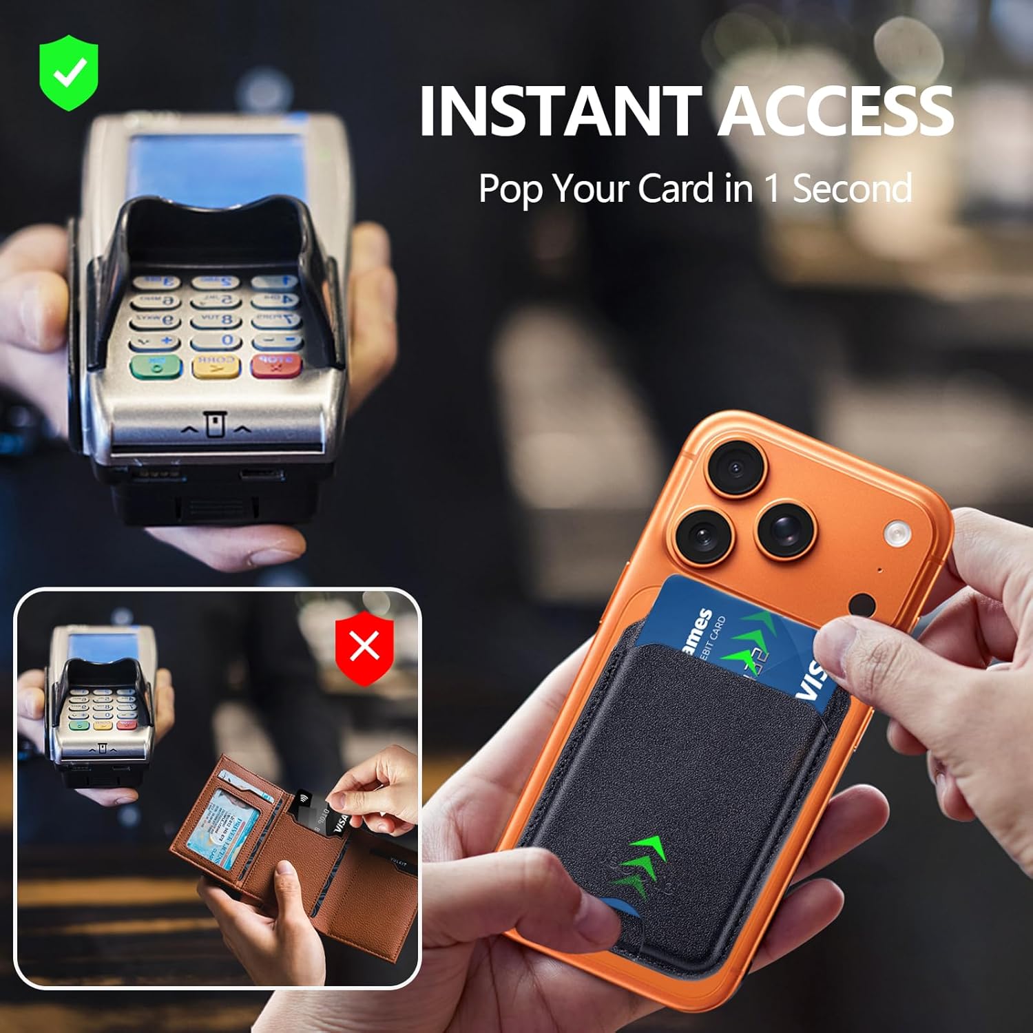 3 in 1 Magnetic Phone Wallet Stand,Built-in XL Vanity Mirror & RFID Blocking,Carry 4 Cards in 0.28in Slim,0-180° Adjustable Stand Compatible with iPhone 17/16/15/14/13/12 Series (Brown) - Image 4