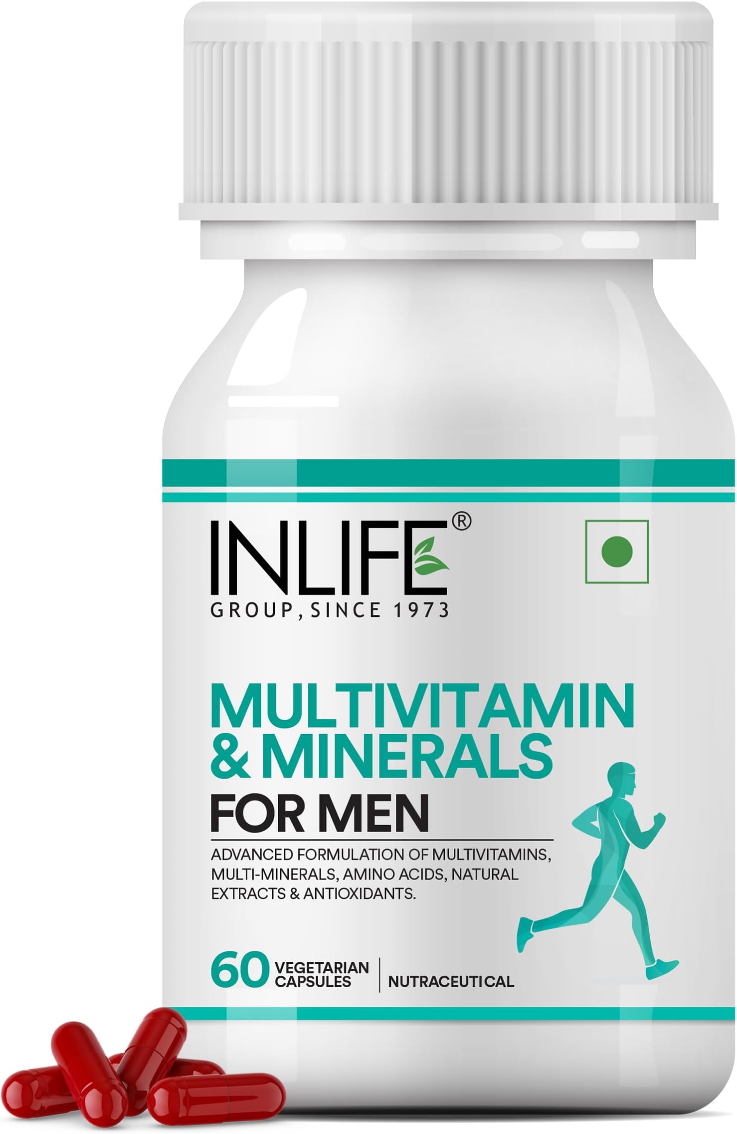 INLIFE Multivitamin for Men with Biotin Ginseng Ashwagandha Zinc Magnesium Vitamin D3 B12 & Minerals Amino Acids Antioxidants | 60 Capsules (Pack of 1, 60) (Pack of 1)