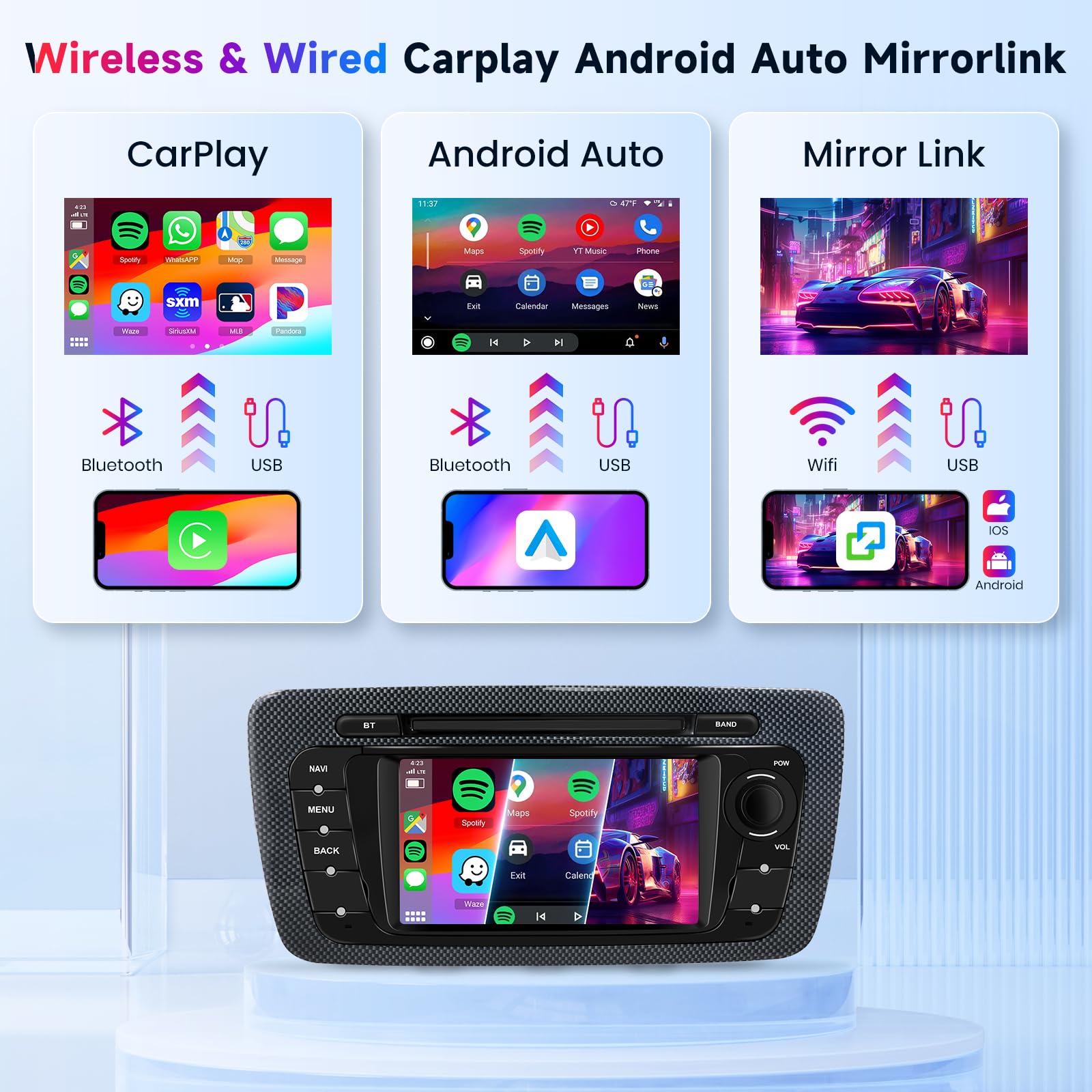2GB+64GB Android Autoradio pour Seat Ibiza 2009-2013 avec sans Fil Carplay Android Auto, Hodozzy 6,2 Pouces Écran Tactile Android Radio 2 Din avec GPS WiFi Bluetooth DSP FM/RDS Radio avec Caméra