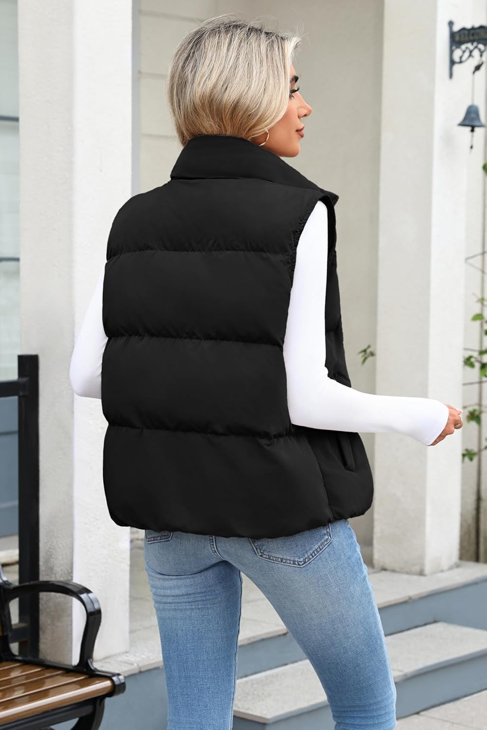 Zeagoo Women Puffer Vest Sleeveless Cropped Outerwear Warm Winter Lightweight Coat Stand Up Collar Down Jackets With Pockets - Image 5