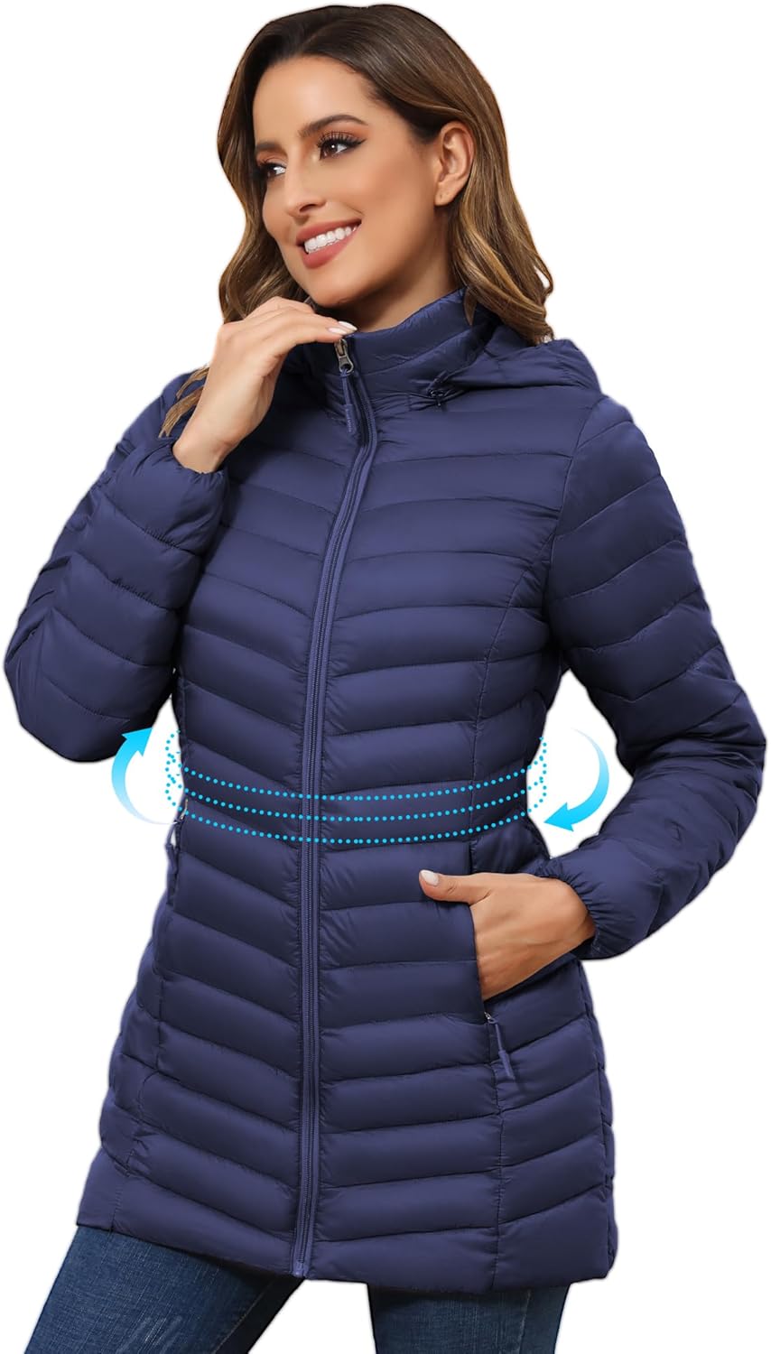 ROYAL MATRIX Women's Packable Puffer Jacket - Lightweight Winter Warm Long Quilted Puffer Coat with Detachable Hood - Image 2