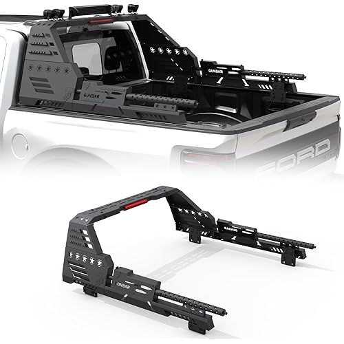 Machine Gun M2-Series Sport Roll Bar Chase Rack No Drilling Installation for F150 F250 Silverado|Sierra|Ram 1500 2500HD Tundra Titan XD Trucks, Compatible with Retractable Tonneau Cover
