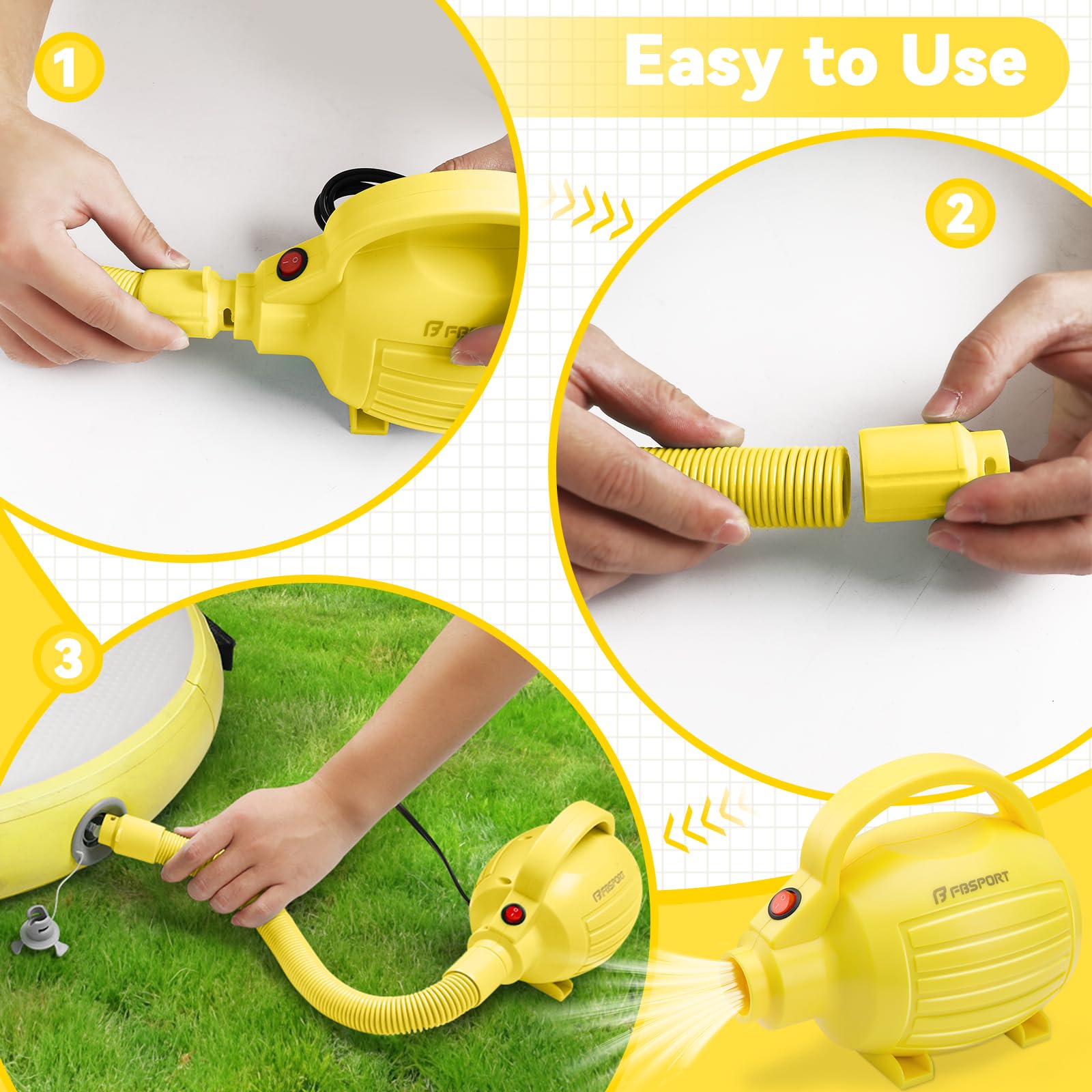 Pompa Gonfiatore Elettrica Portatile 600W con 4 Ugelli per Gonfiare/Sgonfiare, per Materassi Ad Aria, Gommoni, Salvagenti, Palle Yoga, Piscine Gonfiabili | Alimentazione AC 220-240V