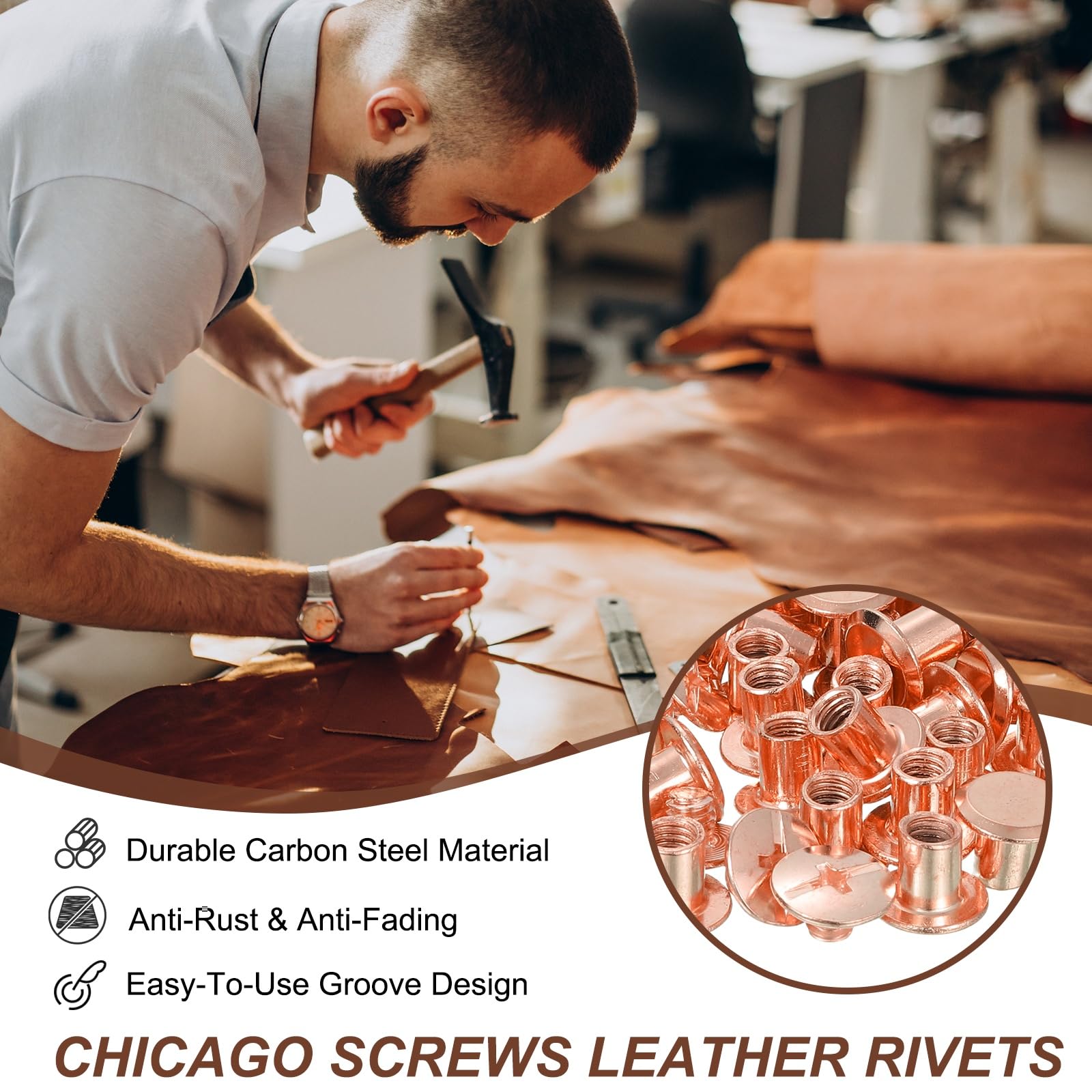 PATIKIL 8.5mm Chicago Screws Leather Rivets - Image 3