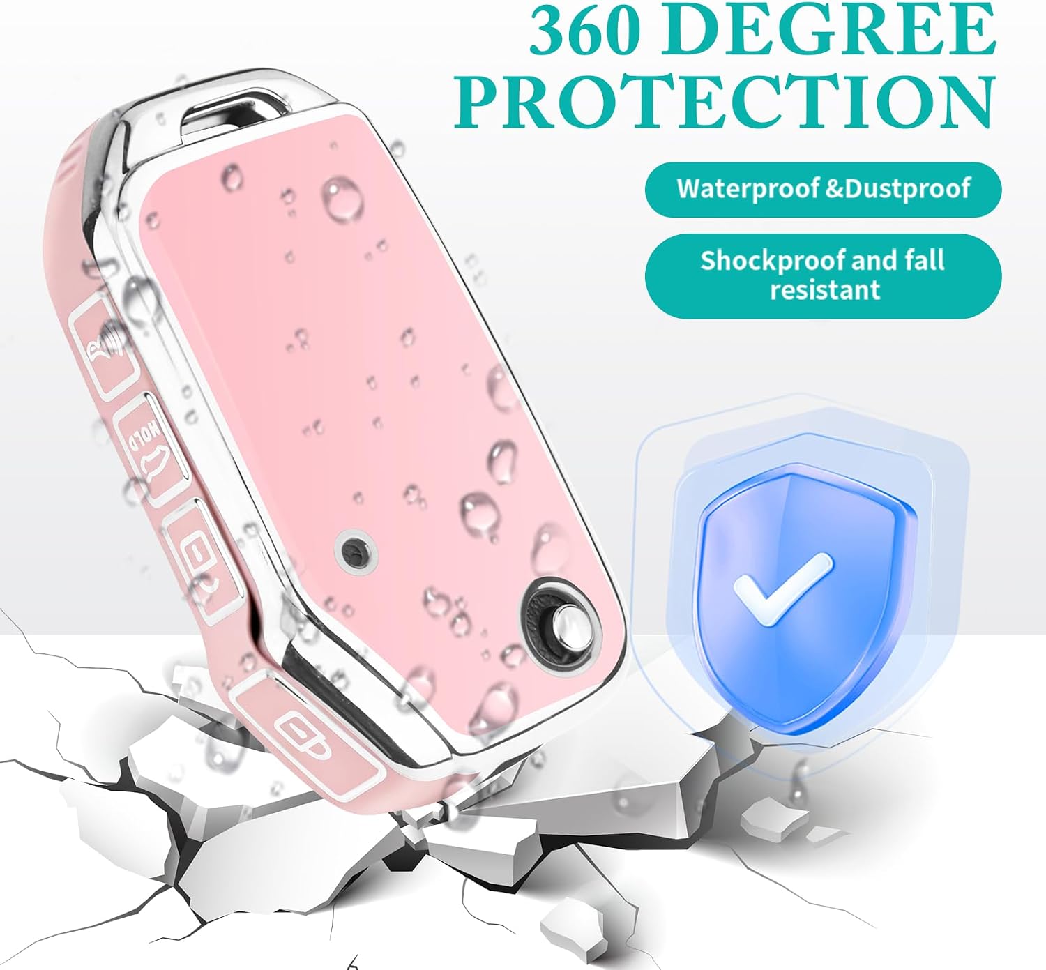 MILD EAST for KIA TPU Key Fob Cover with Keychian 4 Buttons （Silver Pink） image 5