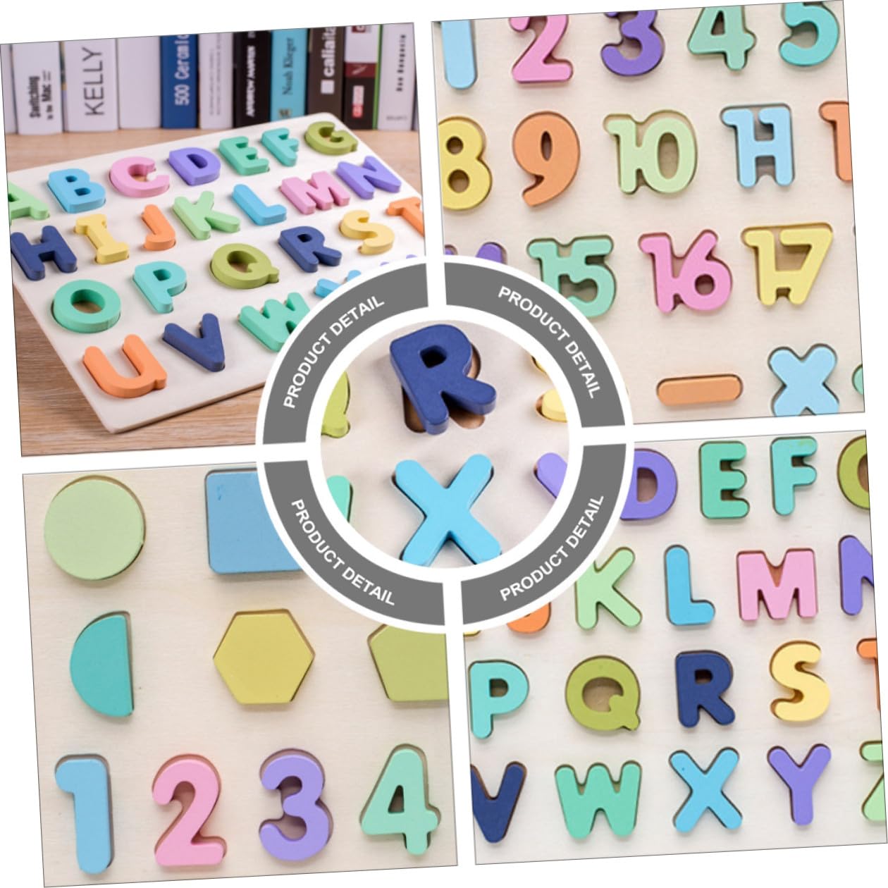 Puzzle Educativo in Legno per Ragazzo Ragazza, Set 4 Pezzi | Colori Vivaci e Superficie Liscia, Alfabeti e Numeri per Apprendimento Precoce, Back To School Party