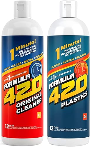 Formula 420 Paquete variado 1 limpiador original de cerámica de metal de vidrio de 12 onzas y 1 limpiador de plástico de silicona de 12 onzas (2