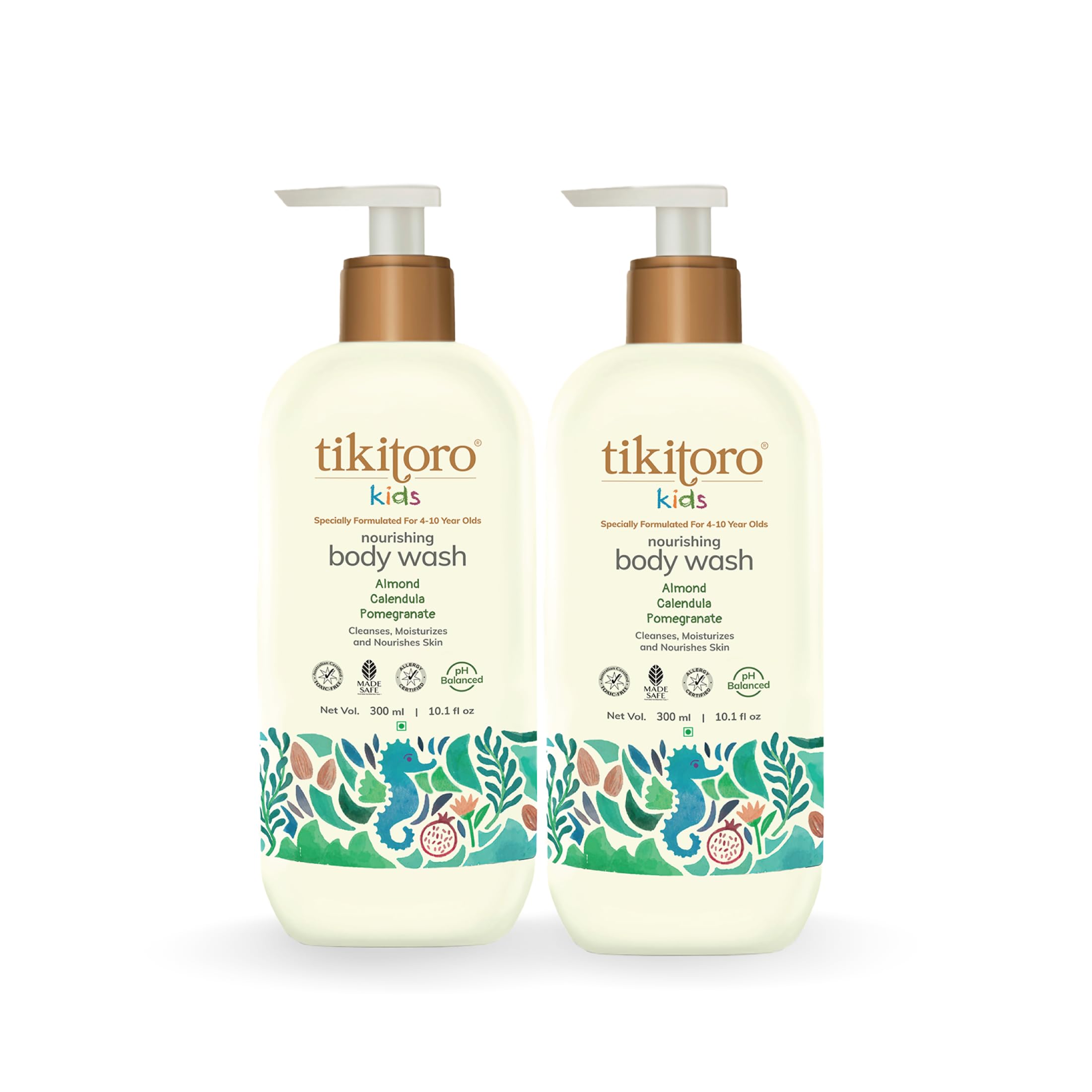 Kids Nourishing Body Wash | Pediatrician Approved | Vegan | Cleanses, Moisturizes & Nourishes Skin | Almond, Calendula, Pomegranate Extract | No Parabens & Sulphates, Age 4+ years (300ml x 2)