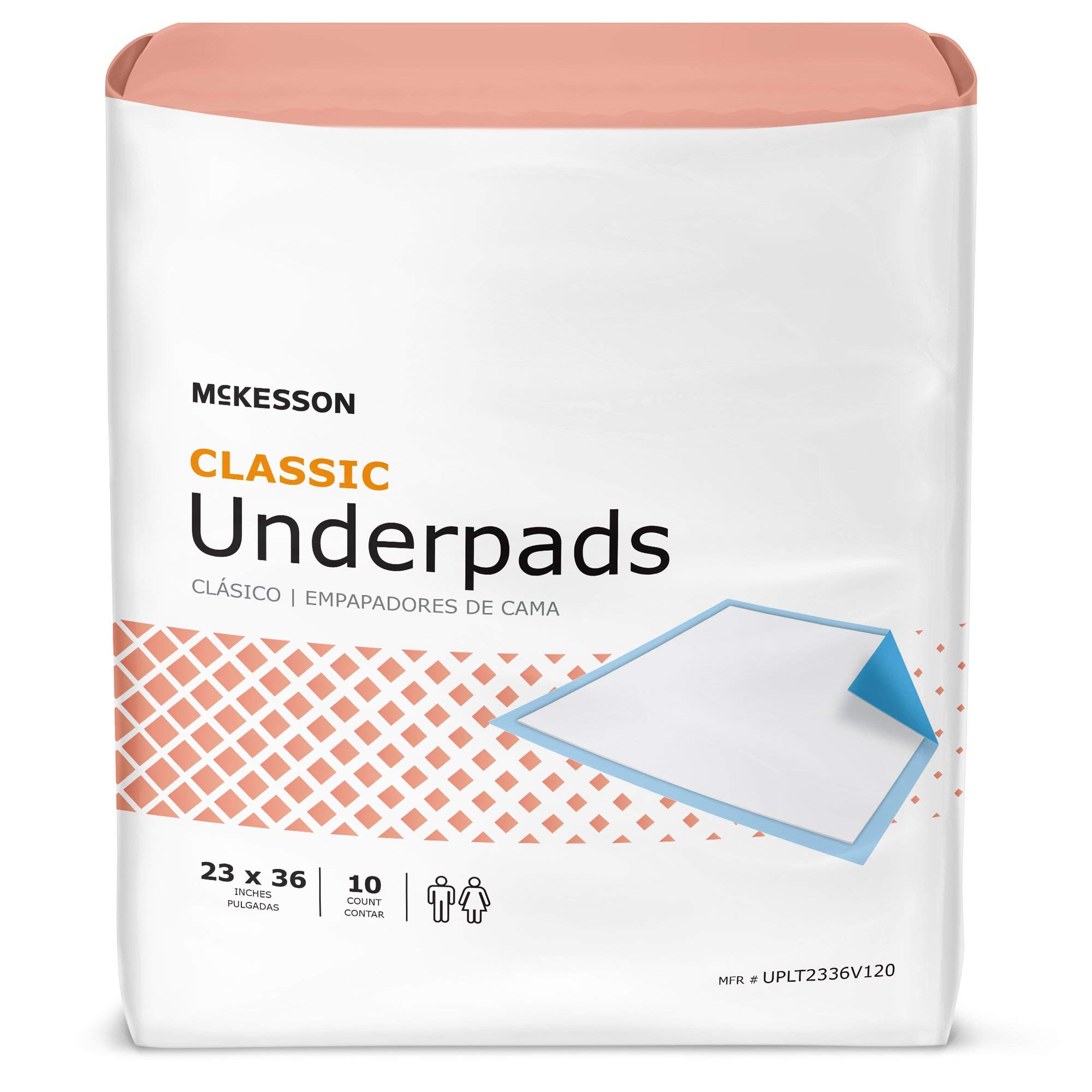 McKesson Classic Underpads, Incontinence Bed Pads 23" x 36" [120 Count], Light Absorbency, Disposable Chux Pads for Adults, Elderly, and Baby, Pee Pads