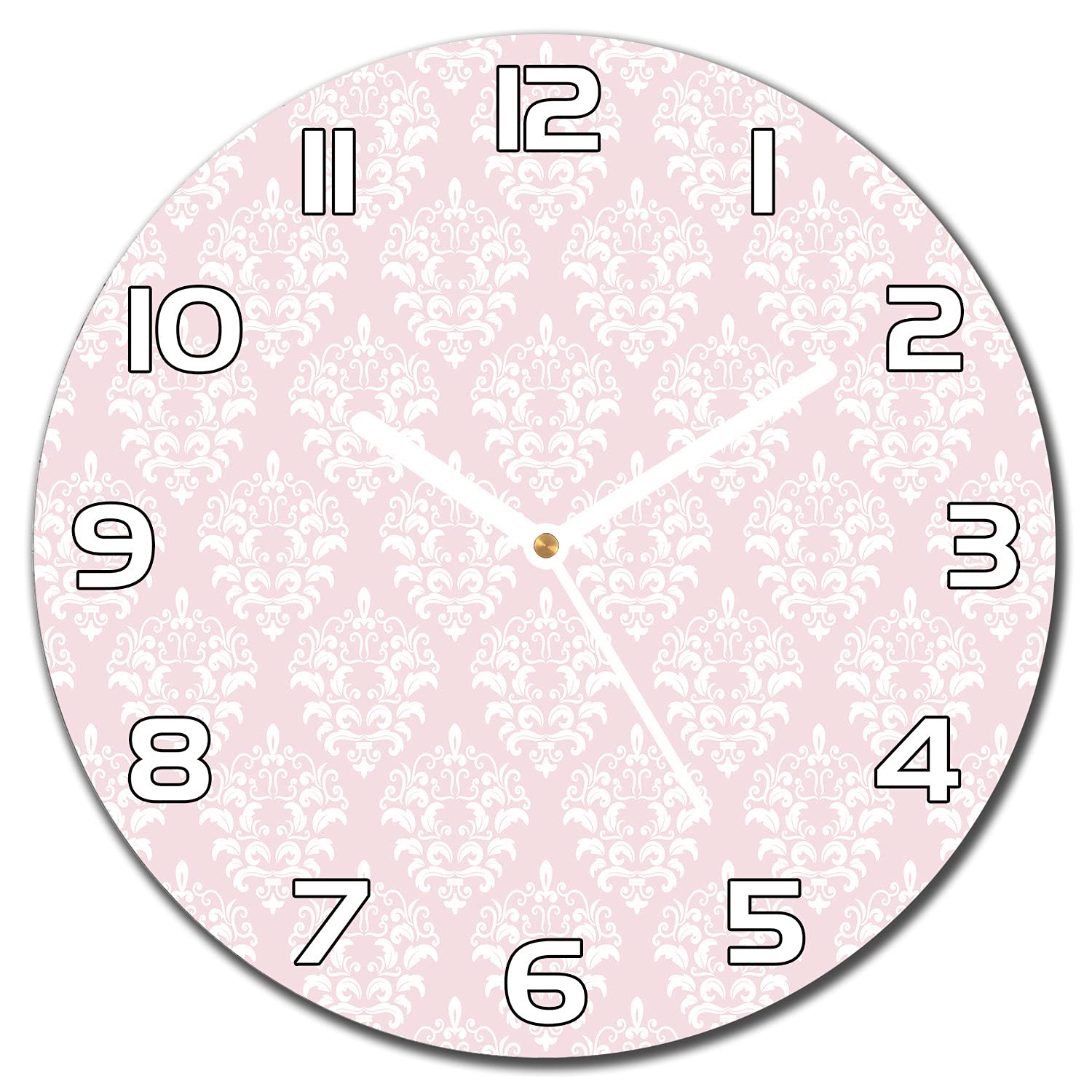 Horloge en verre 30 cm Damassé Pastel avec des aiguilles blanches pour une décoration moderne