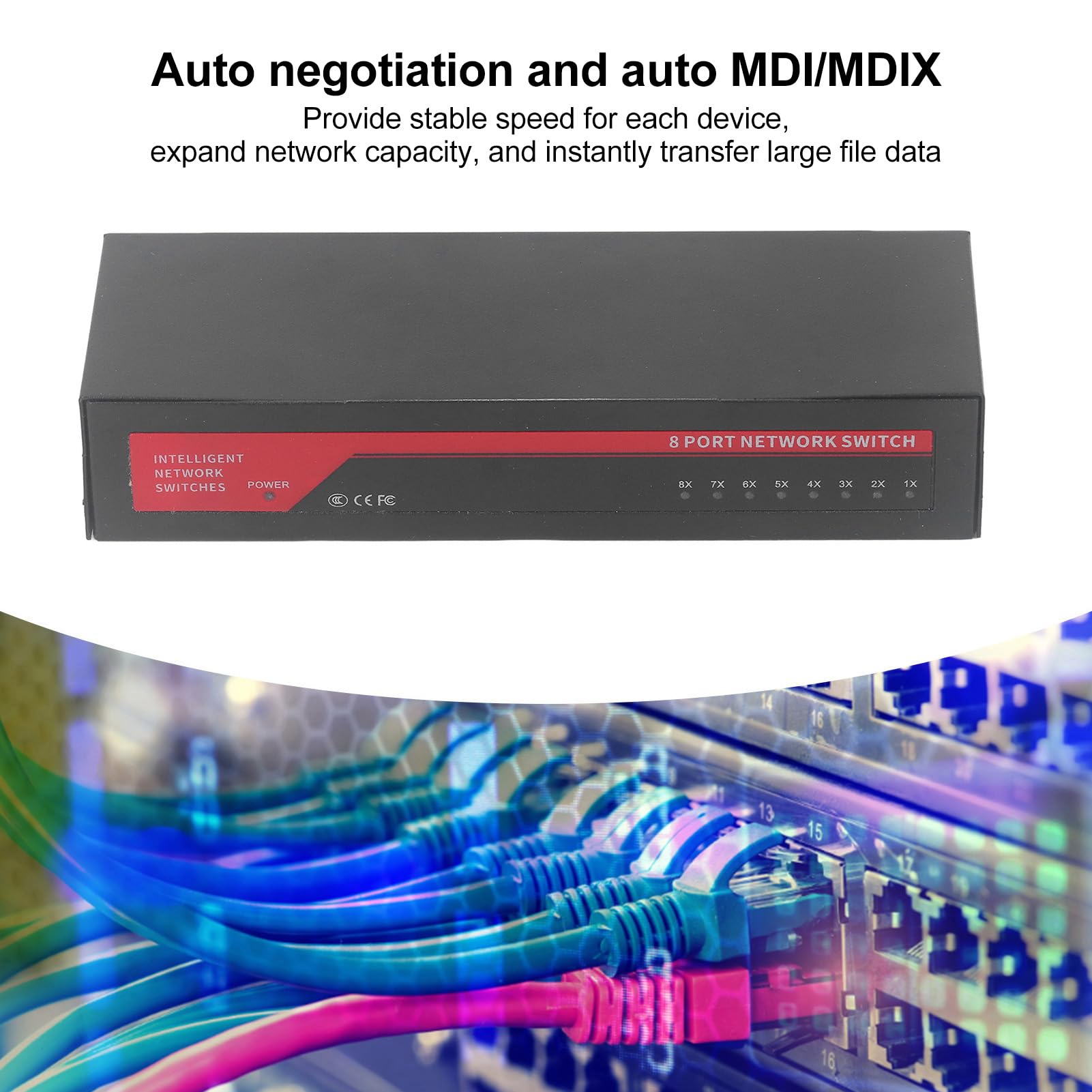 Fockety Switch Poe Gigabit a 8 Porte, Switch di Rete Senza Ventole Plug & Play con Alta velocità 1000Mbps, Switch Ethernet da Tavolo o Montaggio a Parete in Metallo per Casa, Ufficio