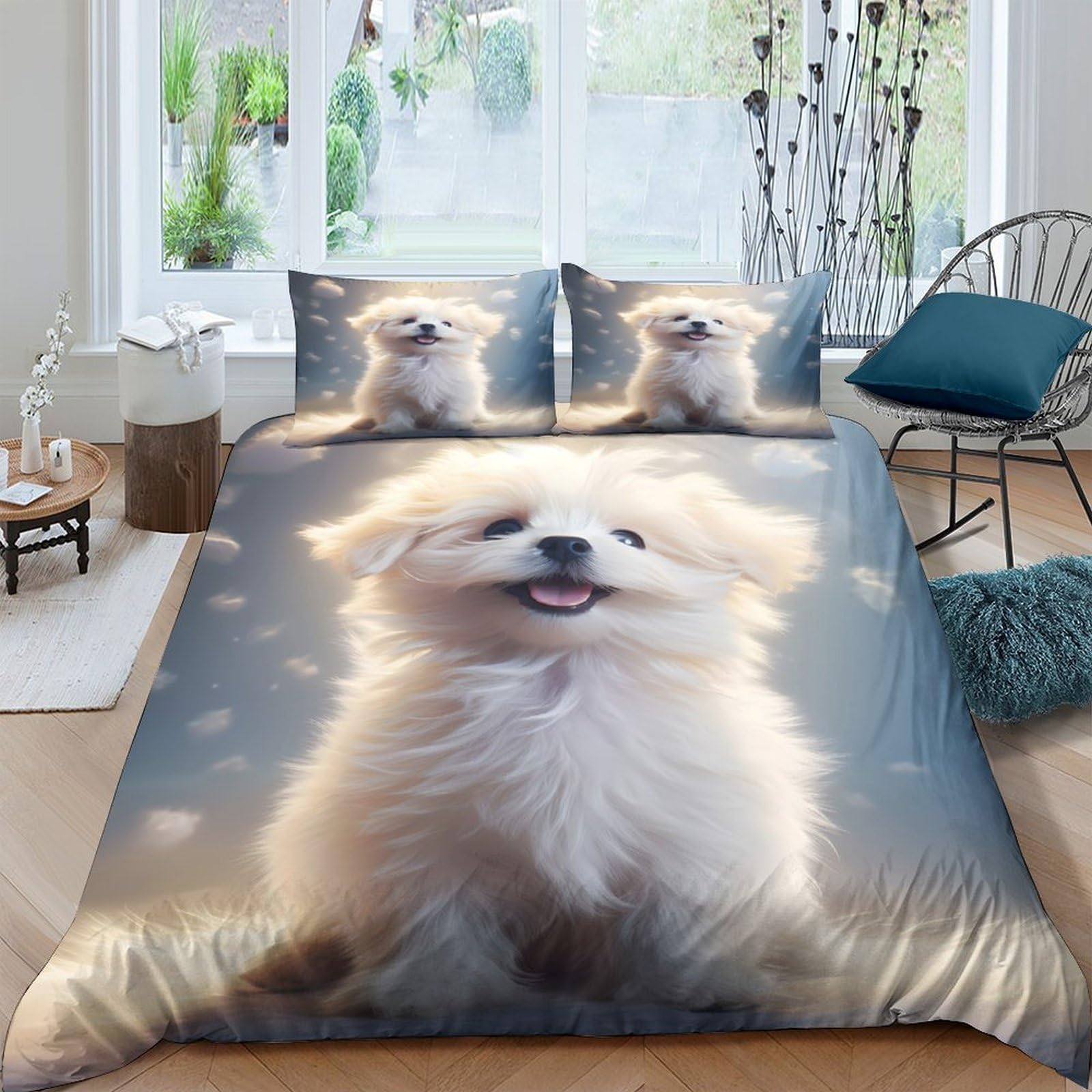 Ctjqhvkz Style-2 3D Printed Fluffy Puppy Fitted Sheet Microfiber Soft Anti-Slip Pet Dog Bed Cover For Bedroom Dorm Easy Care Decor Single（135X200cm）