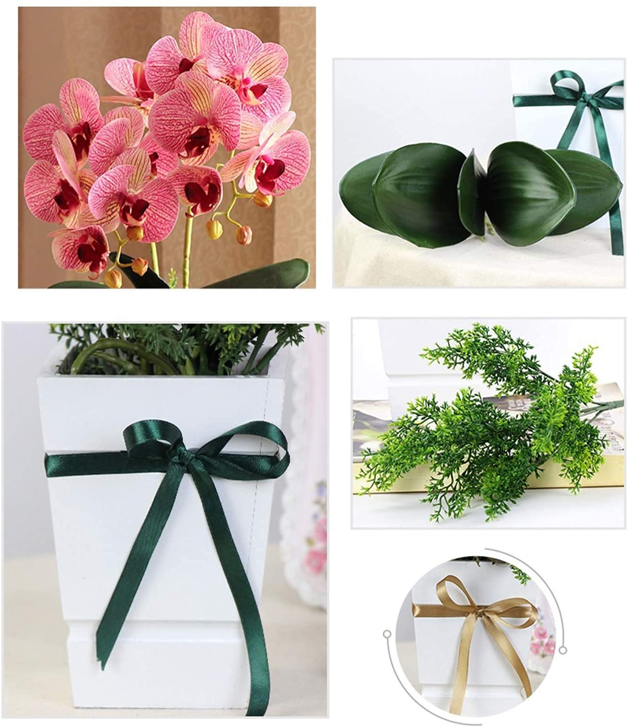Lebensechte Orchideen aus PU-Leder mit Holzvase, künstliche Blumenarrangements für Zuhause, Büro oder Wohnzimmer, Farbe 3