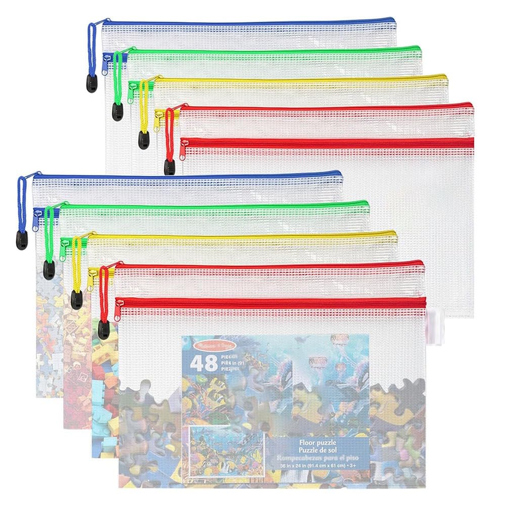 Borse con zip a rete 10 pezzi set di sacchetti con cerniera a doppio strato in rete for giocattoli, kit for blocchi di costruzione puzzle, sacchetti con cerniera A4 for l'organizzazione