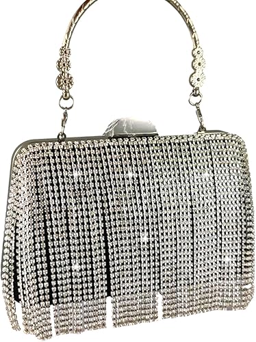 Miniatura 2 de Boutique De FGG Bolso de mano de cristal con borla, elegante bolso de noche para novias, bolsos de diamantes de imitación de fiesta de boda