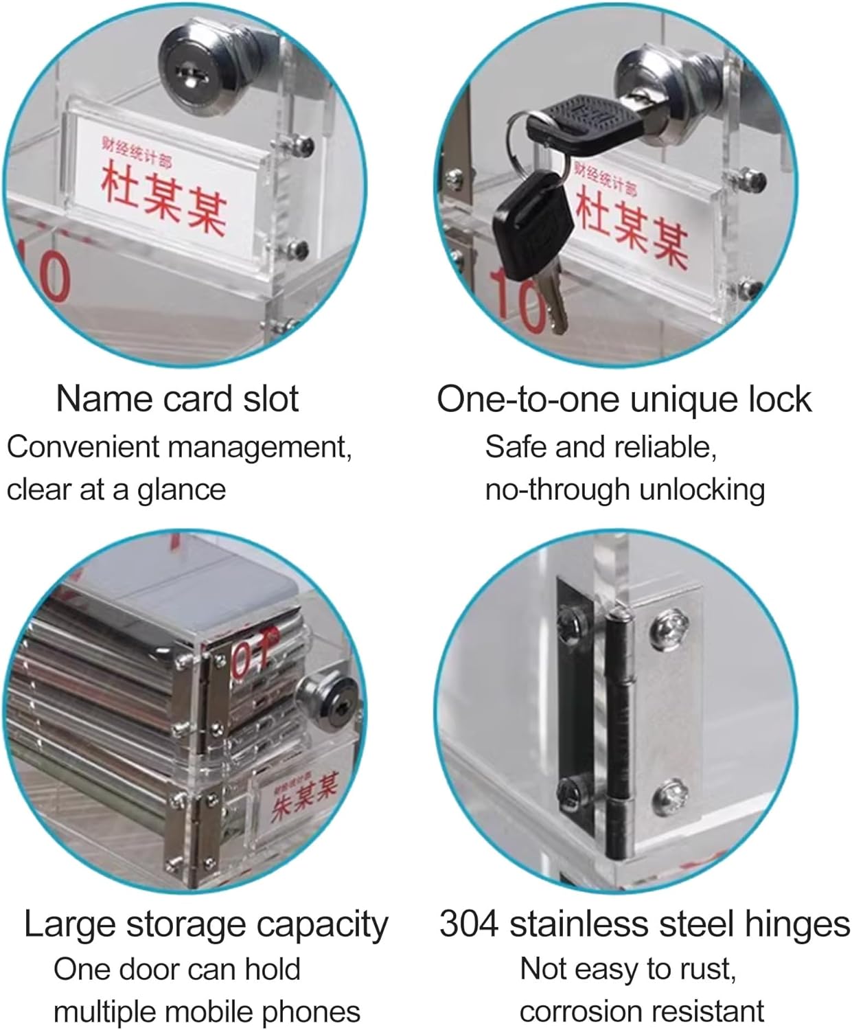 Wall-Mounted Acrylic Cell Phone Locker Box with Locks & Keys - 50 Slot Transparent Mobile Phone Storage for Classroom & Office - Desktop Holder (52.5x18.5x54.7cm)