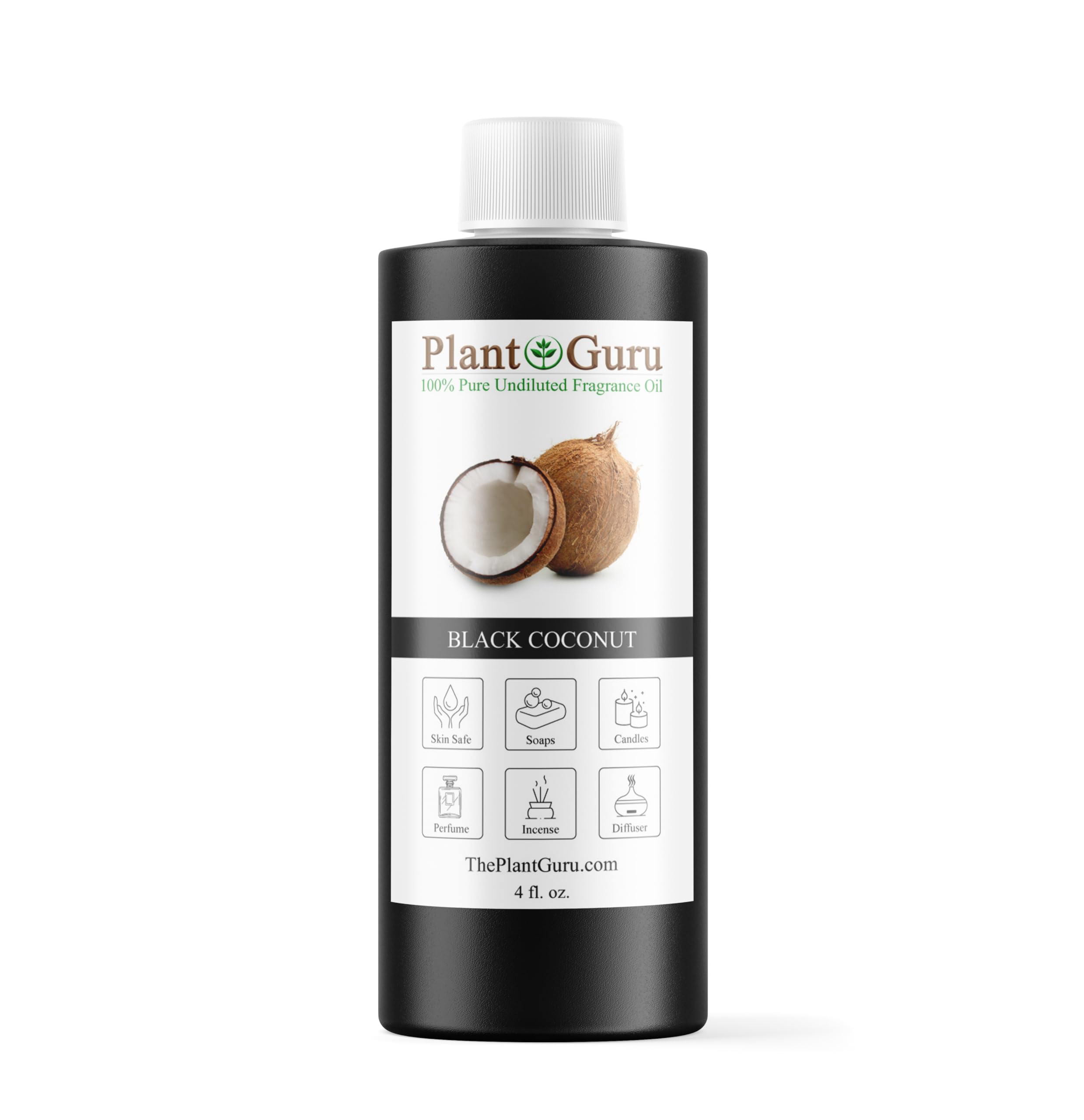 Black Coconut Fragrance Oil 4 fl. oz. Scented Oil for DIY Soap Making, Candles, Bath Bombs, Body Butters. Used in Aromatherapy Diffusers, Burners and Warmers. Great Addition to Lotions and Creams.