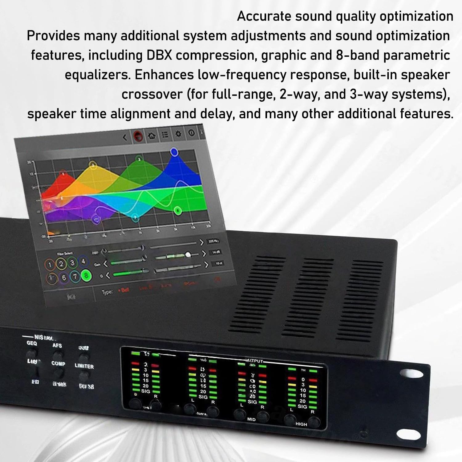Digital Audio Processor, Digital Reverb Multi Effect Processor, with LED Backlit Display Screen, Graphic Equalizer, for Bar Stage Performances