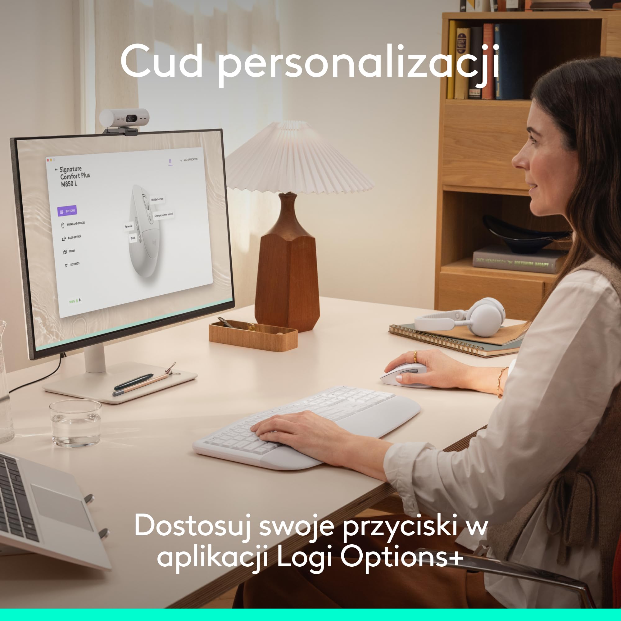 Logitech Signature Comfort Plus M850 L, bezprzewodowa mysz, mysz Bluetooth z poduszką na dłoń, bezdźwięcznymi kliknięciami, 24-miesięczną baterią, konfigurowalnymi przyciskami,Windows,Mac, iPad -Biały