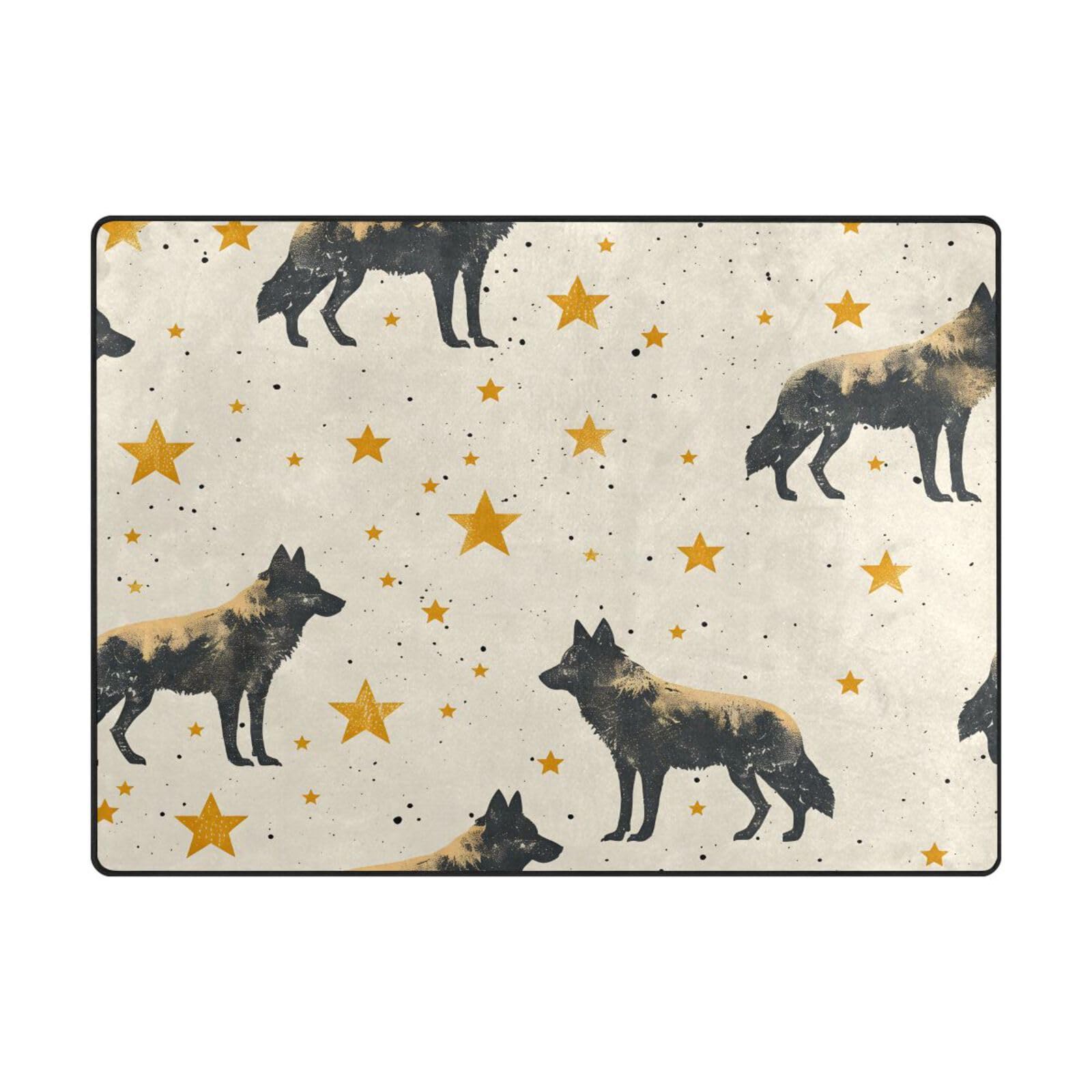 Grand tapis salon 203x147 cm motif loup contemporain