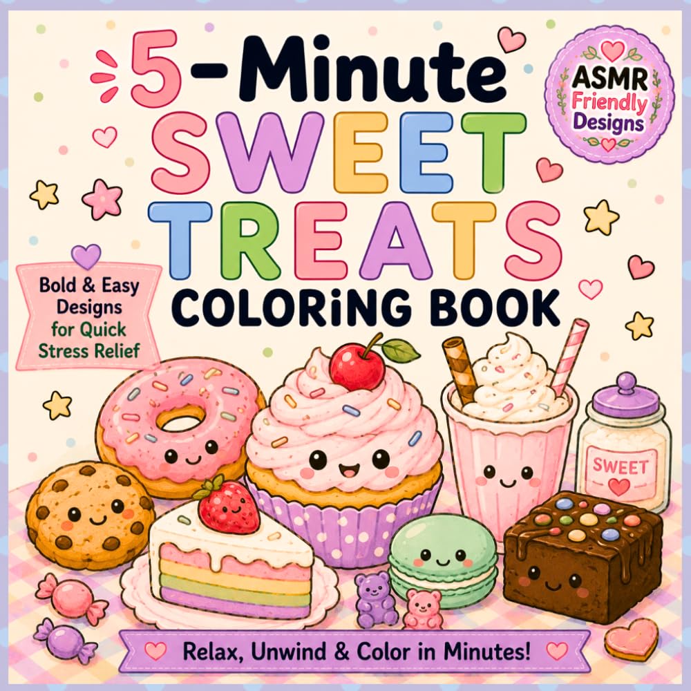 5-Minute Sweet Treats Coloring Book: Bold & Easy Kawaii Coloring Pages Featuring Cupcakes, Donuts, Cookies, Candy and Sweet Desserts for Adults and Teens (5-Minute Coloring Book)