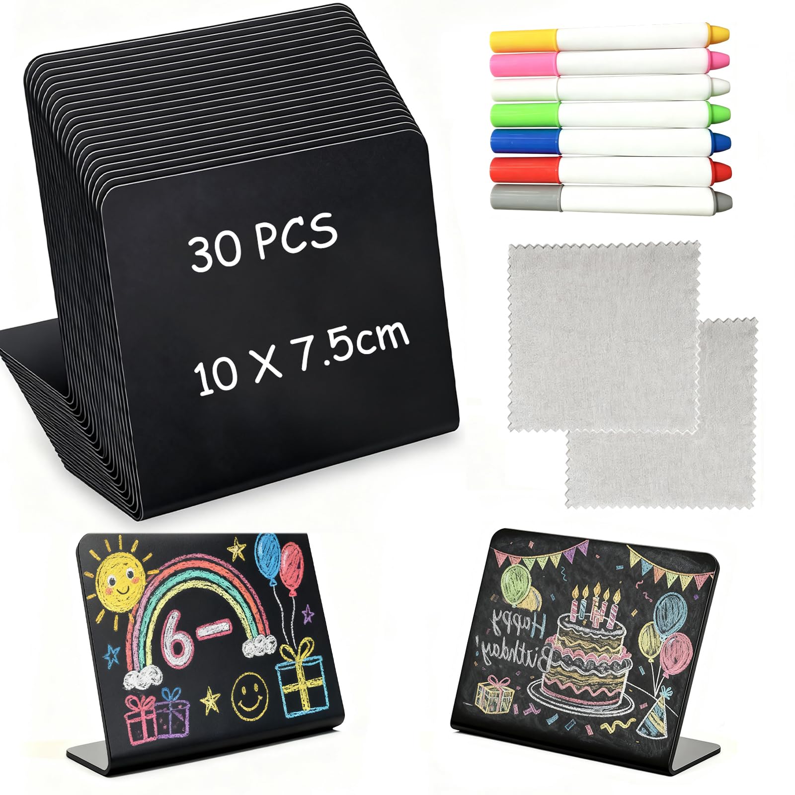 30pcs Mini Chalkboard Signs,Price Tags,Small Blackboard,Reserved Signs for Table Numbers Place Cards,Food Labels,Display Stand with Pen,Wiper for Buffets,Flea Markets,Wedding