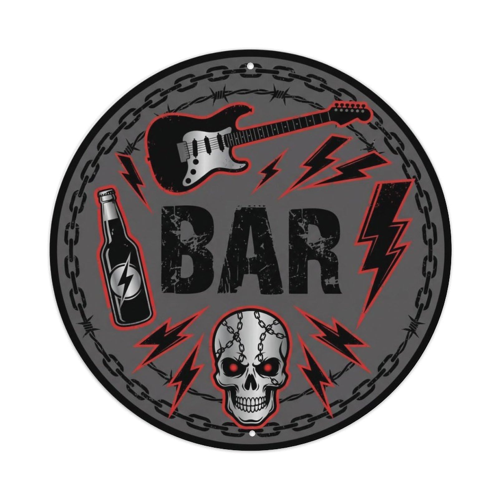 BAR Rock Tavern Ornament Metal Tin Sign Plaque Wall Decor for Cafe, Club Bar, Office, Home Garden Round Metal Poster 8x8Inch
