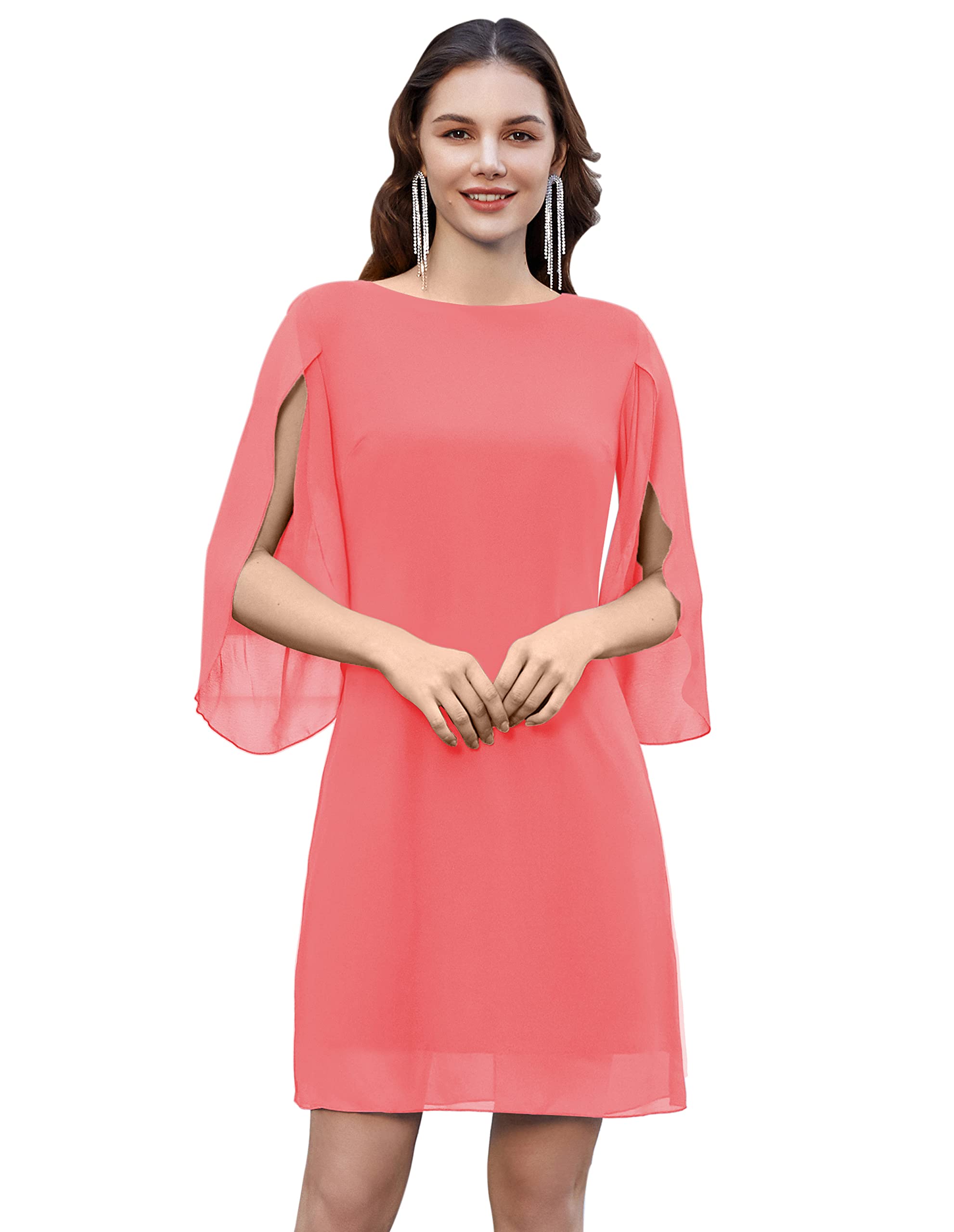 GRACE KARIN Vestido Elegante Mujer Vestido Gasa Manga Corta Casual Gasa Top Cuello Redondo