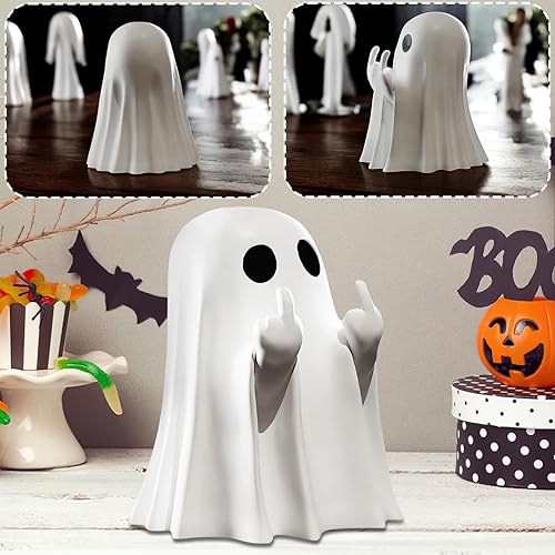 Miniatura 5 de 2 piezas de decoración de fantasma de Halloween, linda figura de fantasma de dedo, divertida decoración de estatua espeluznante de resina, estante