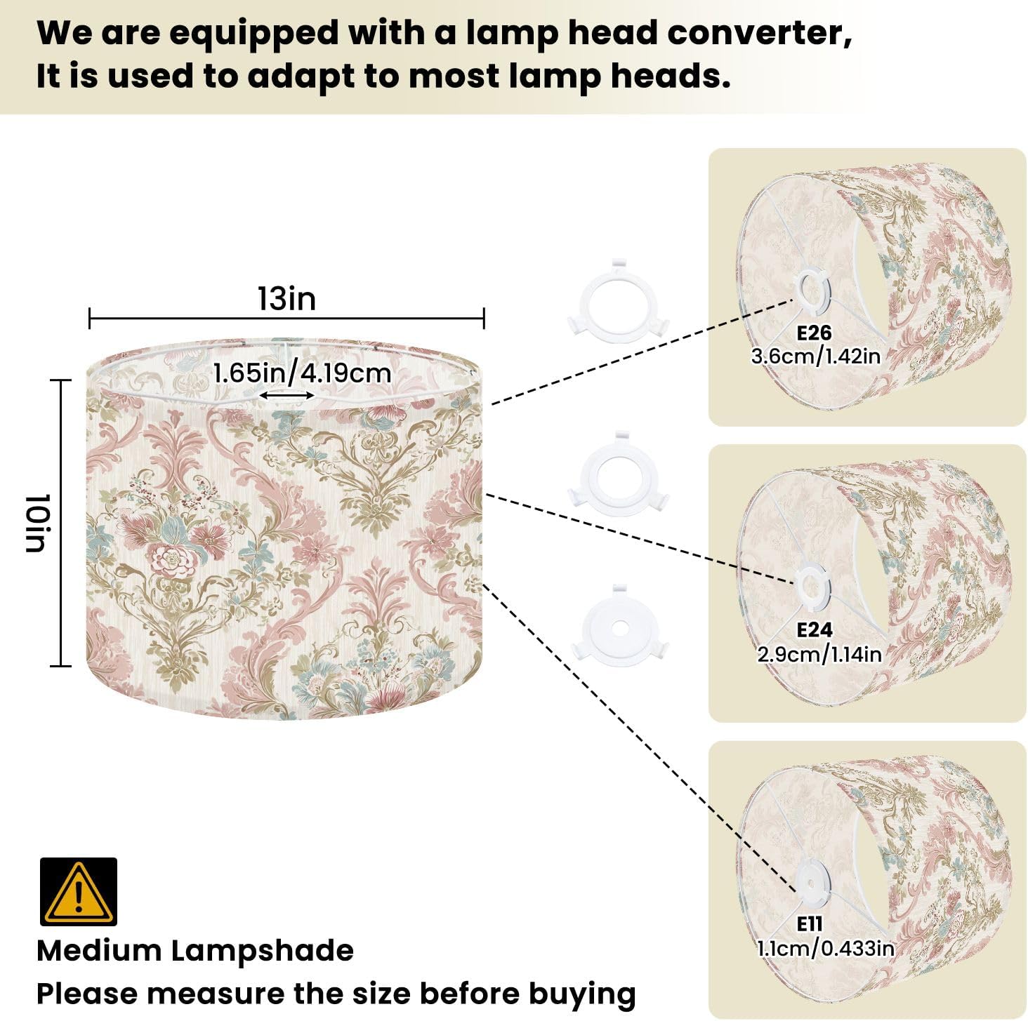 Classic Lamp Shades Floral Damask Roses Ornate Vintage Botanical, 13" x 10" Lampshade Replacement Lamp Cover for Table & Floor Lamps Easy Assembly Spring Decor for Bedroom Livingroom Women