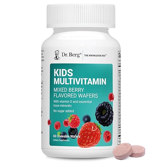 Dr. Berg Kids Chewable Multivitamins (NOT Sweetened w/Sugar) - Daily Multivitamin for Kids That Includes 20 Vital Nutrients & A Trace Mineral Complex - Mixed Berry Chewable Vitamins for Kids