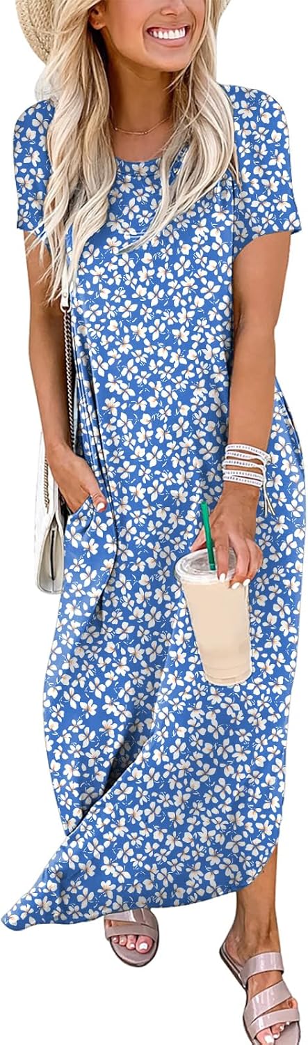 ANRABESS Womens Summer Maxi Dress Short Sleeve Casual Loose Long T Shirt Dresses Split Vacation Beach Sundress Travel Outfits - Image 2