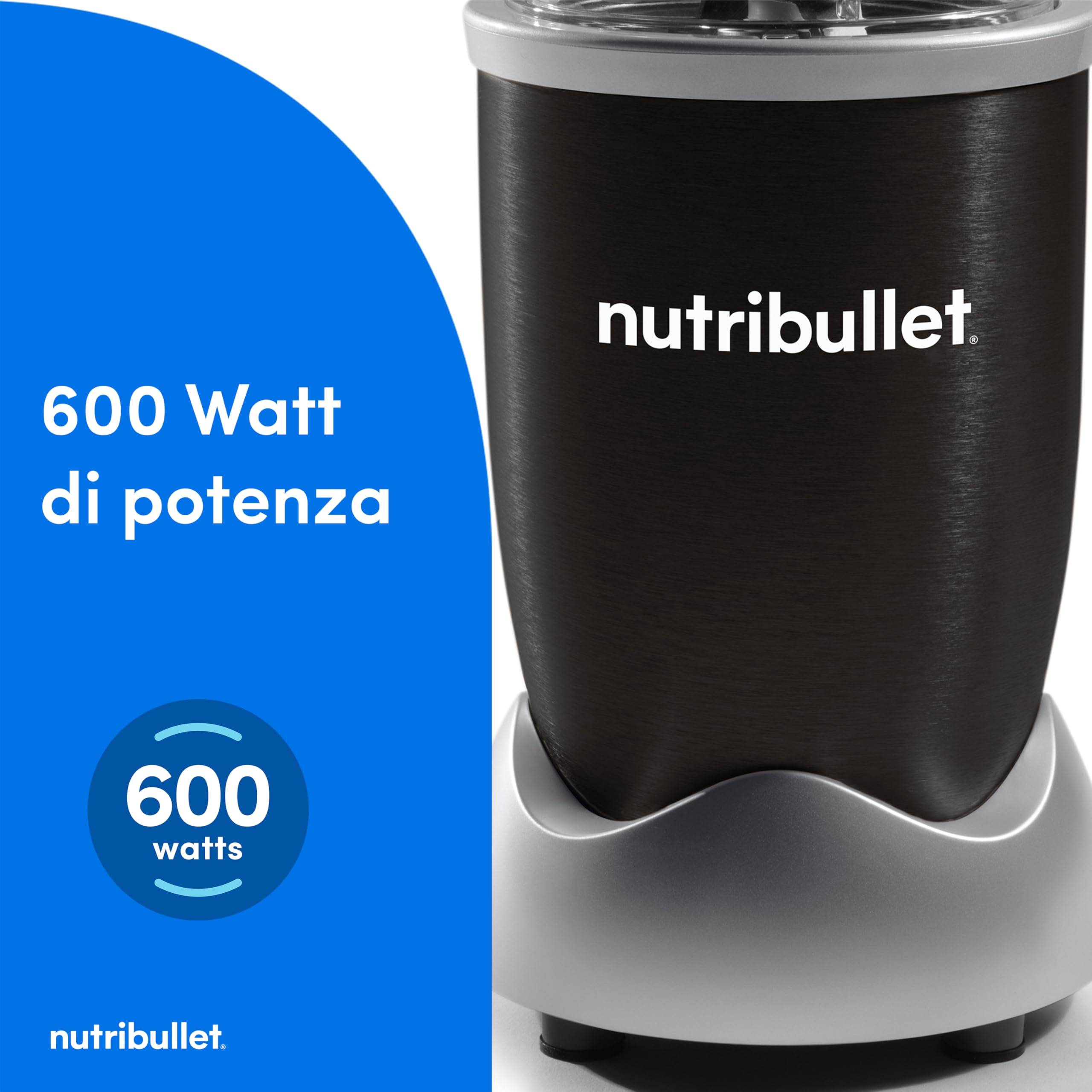 nutribullet Original 600, Frullatore Elettrico, Tritatutto, Frullatore Smoothie, Frullatore Tritatutto Multifunzione, Potenza 600 Watt, nero, NB603B