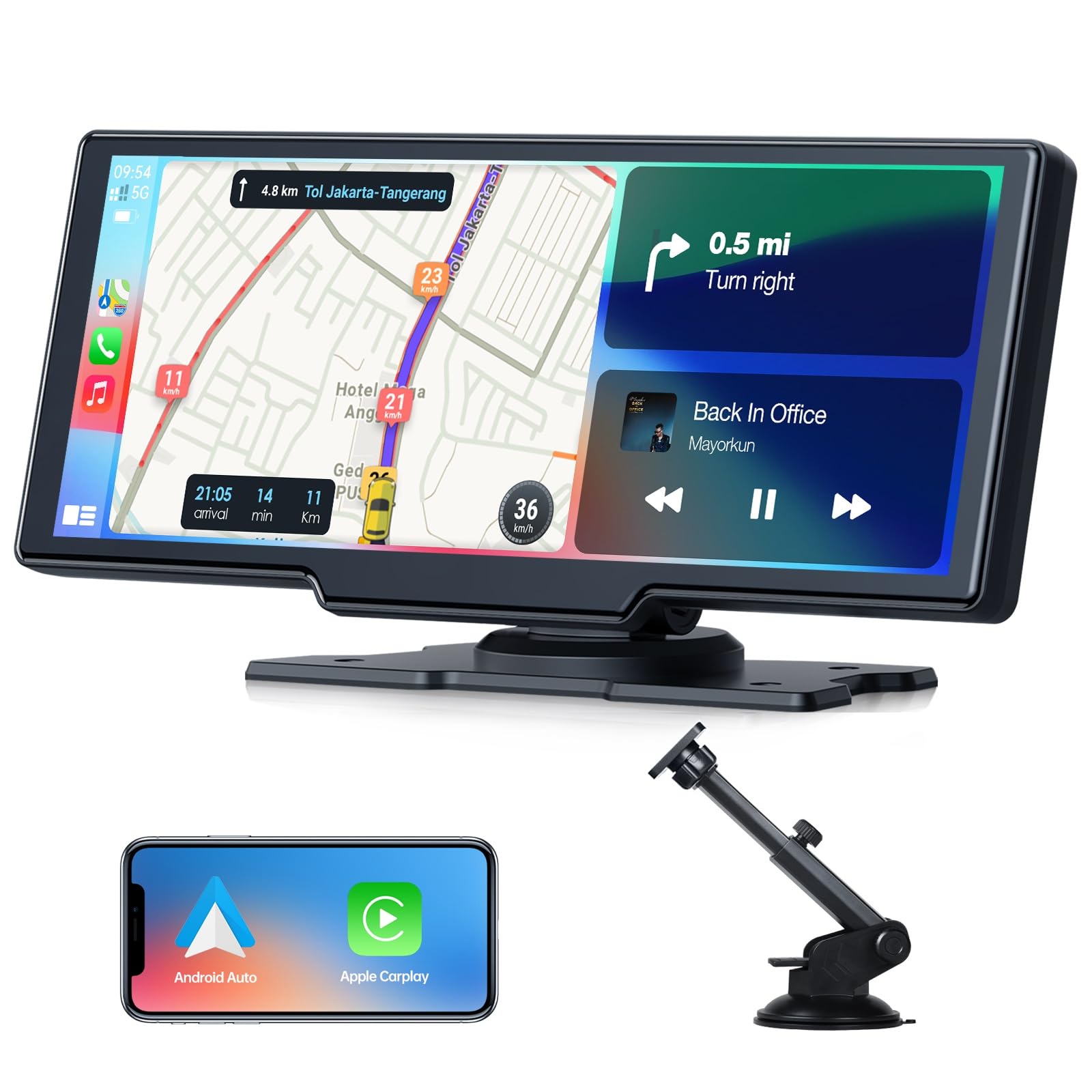 Volam 9.26 Pulgadas Pantalla para Coche con Carplay Android Auto Inalámbrica, Pantalla Táctil, Enlace Espejo iOS, Navegación, Siri, G00gle Asistente de Voz, FM, AUX, Bluetooth 5.0