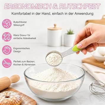 10-Piece Measuring Spoon Set & Measuring Cups Made of Stainless Steel Colourful Measuring Cups & Spoons Set with 2 Rings Dishwasher Safe Baking Accessories for Kitchen & Cooking