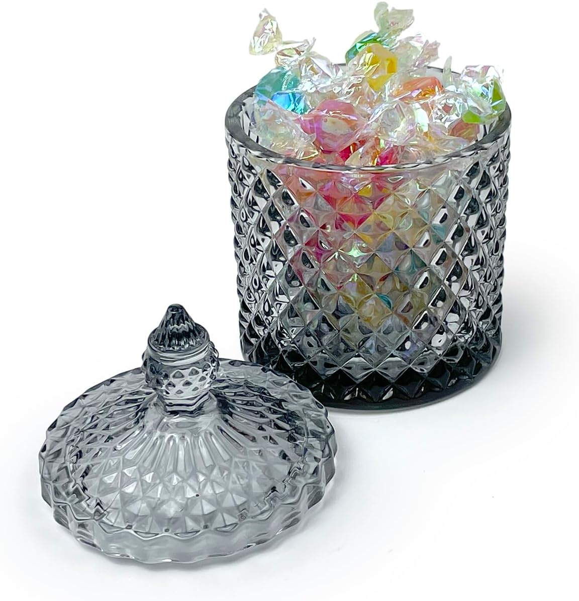 Colorful Glass Jar With Lid,Cute Candle Cup,Candy Dish,Candy Cookie Jars,Jewelry Box,Decorative Jar(Gray) image 5