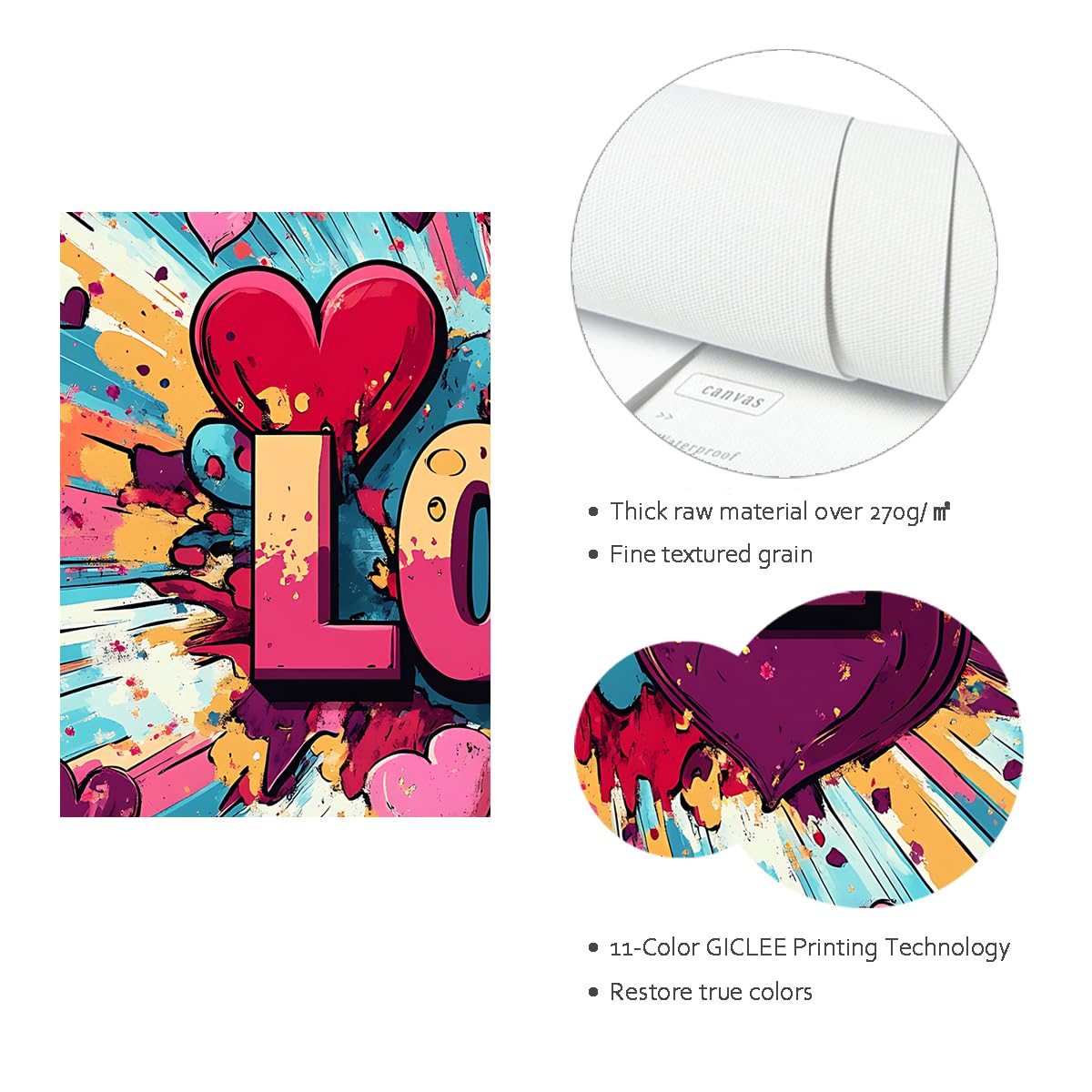 TOANGWALL Serca miłość płótno sztuka ścienna pokój dziecięcy retro popping oprawiony plakat drukuje trend komiksowy styl pop art słodki obraz na poddaszu dekoracja 90 x 110 cm