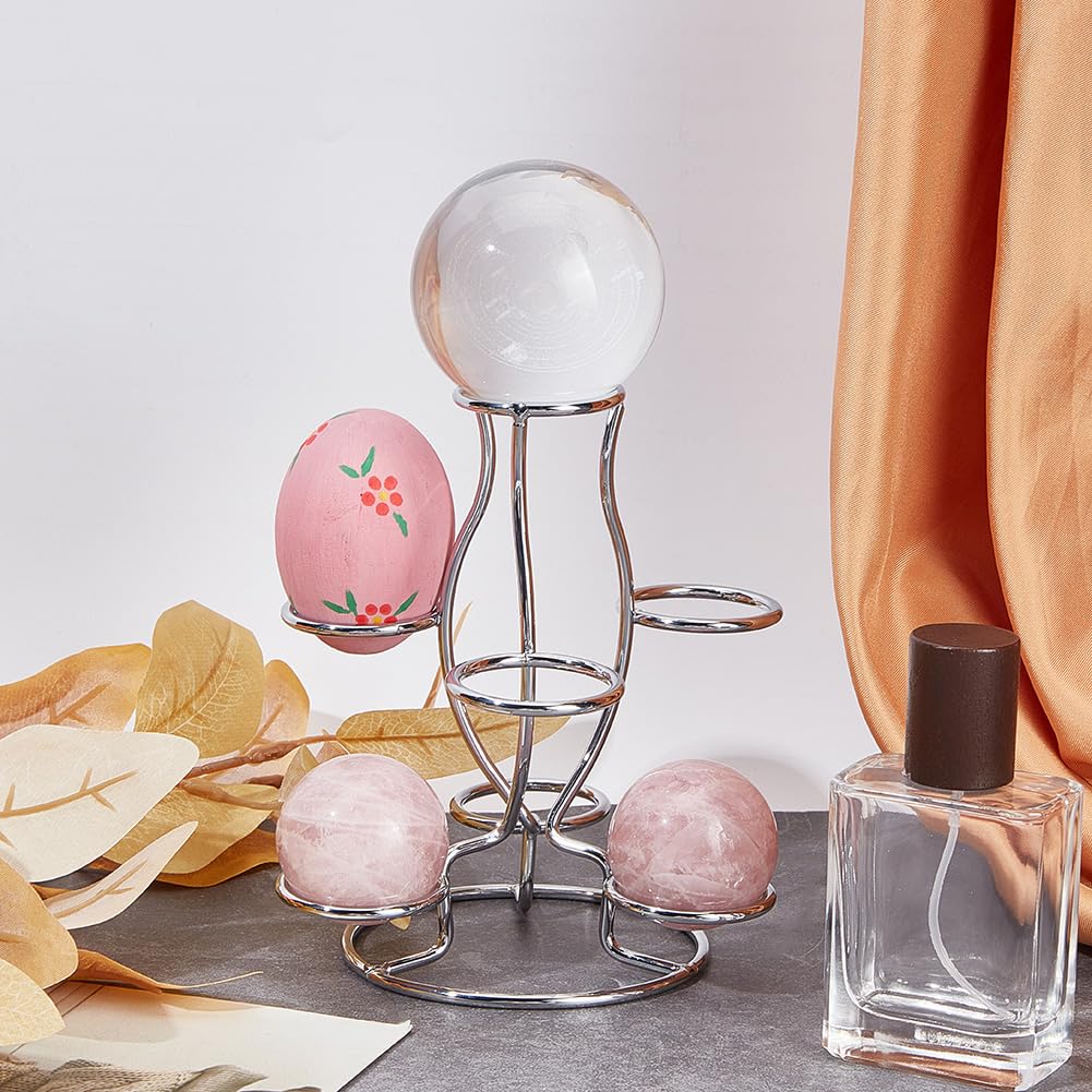 Support à 7 Oeufs En Fer - Présentoir Multi-Sphères Pour Boules De Cristal, Globes Et Ornements - Noir