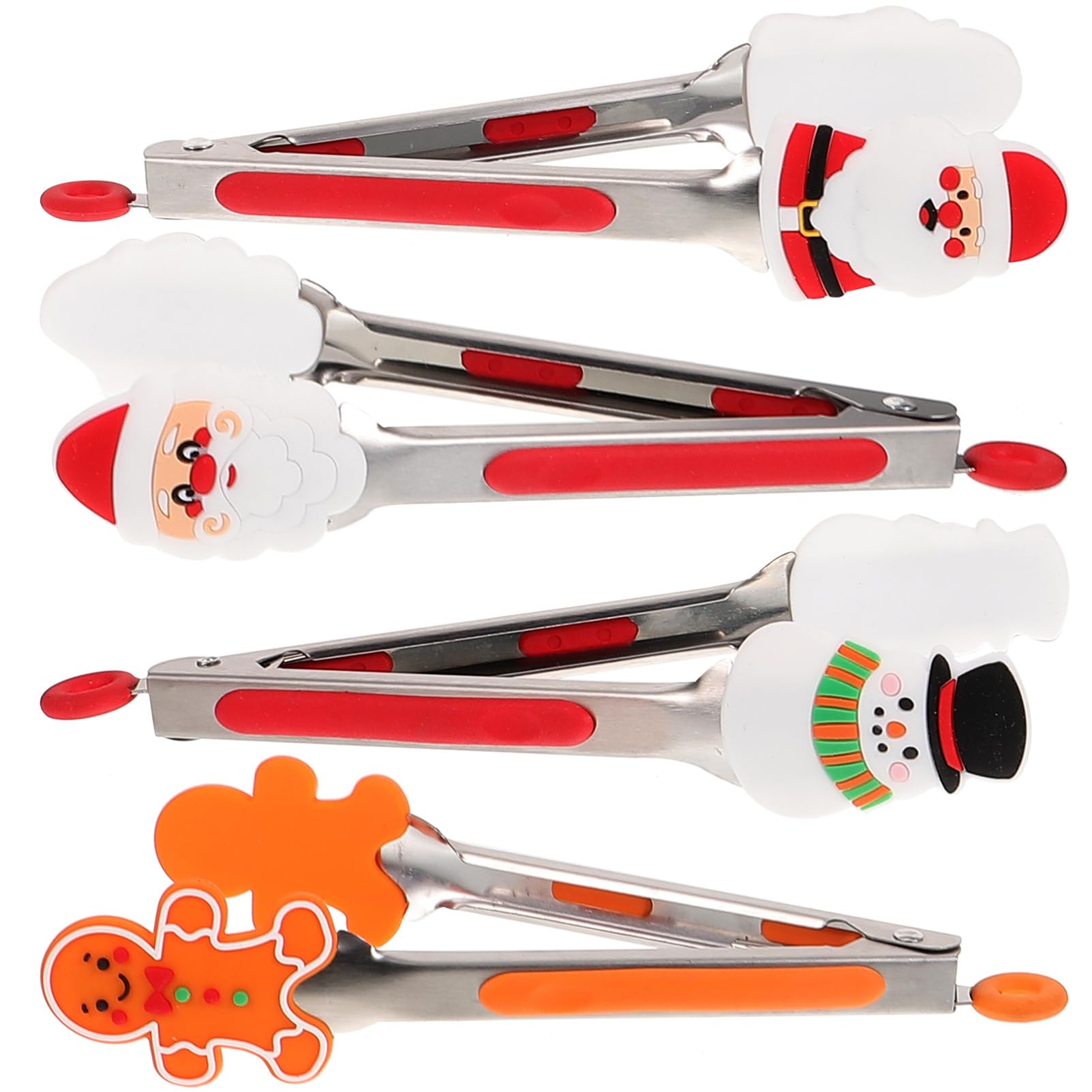 DOITOOL Set di 4 mini pinze natalizie in silicone, 20,3 cm, piccole pinze natalizie per cucinare, pinze da cucina colorate antiscivolo per Natale, vacanze, festival, servire cibo, insalata, frutta