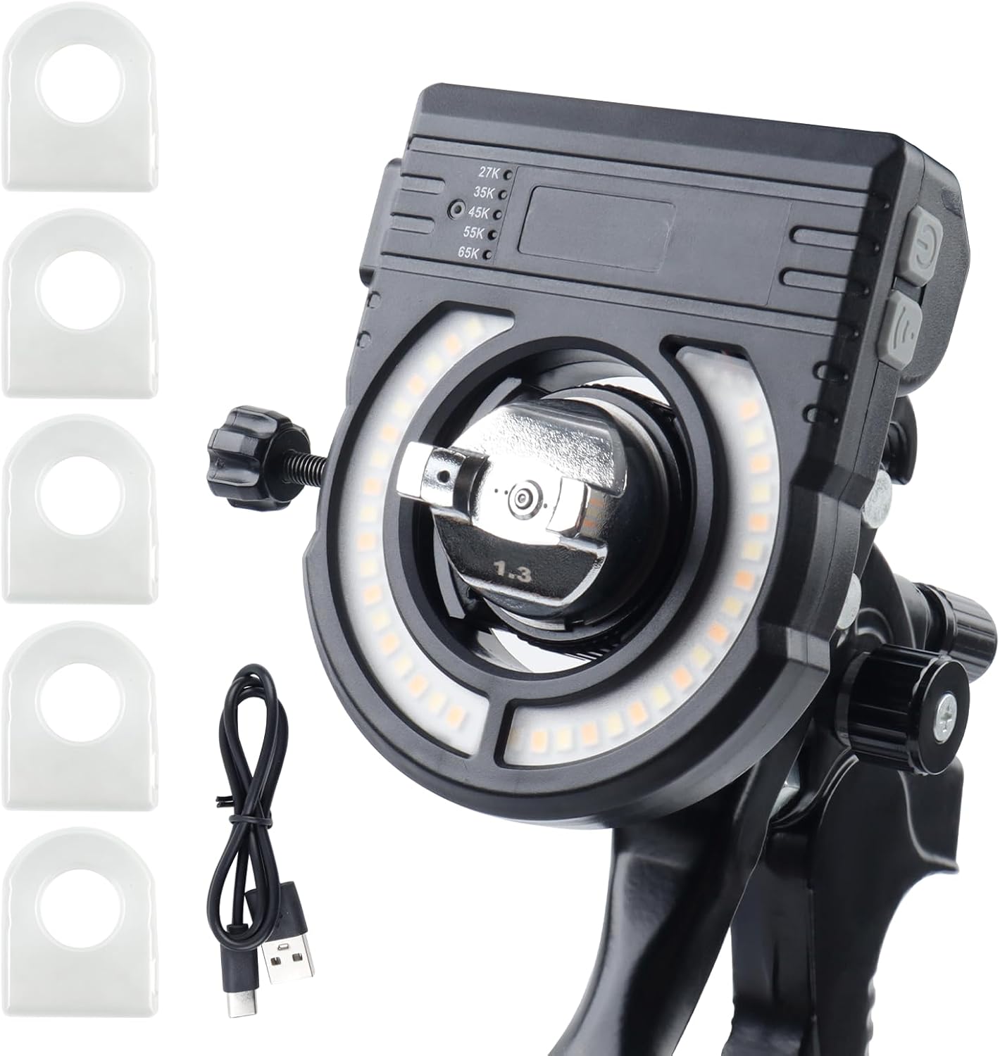 YUZES Paint Gun Light with Charger, 2700K-6500K & 500/250 Lumens LED Light for Paint Guns, Spray Gun Light Attachment for Evenly Spraying and Reduced Rework, Universal Auto Paint Gun Lights