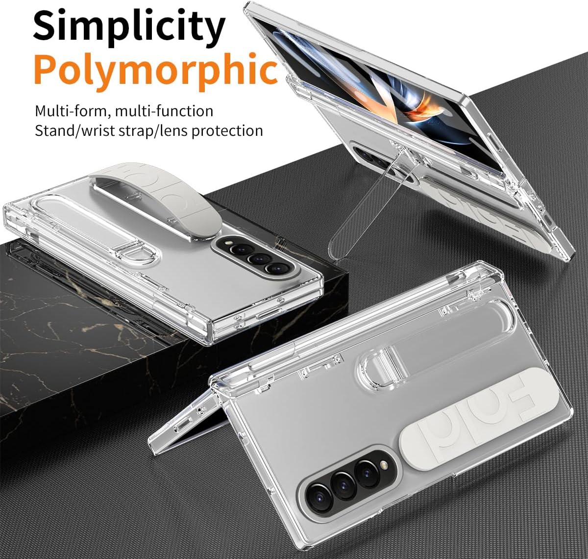 for Samsung Galaxy Z Fold 4 Case with S Pen Holder & Slim Stylus, Z Fold 4 Kickstand Case with Hand Strap Hinge Protection Screen Protector Raised Edge Protection Cover Case for Z Fold 4 Clear